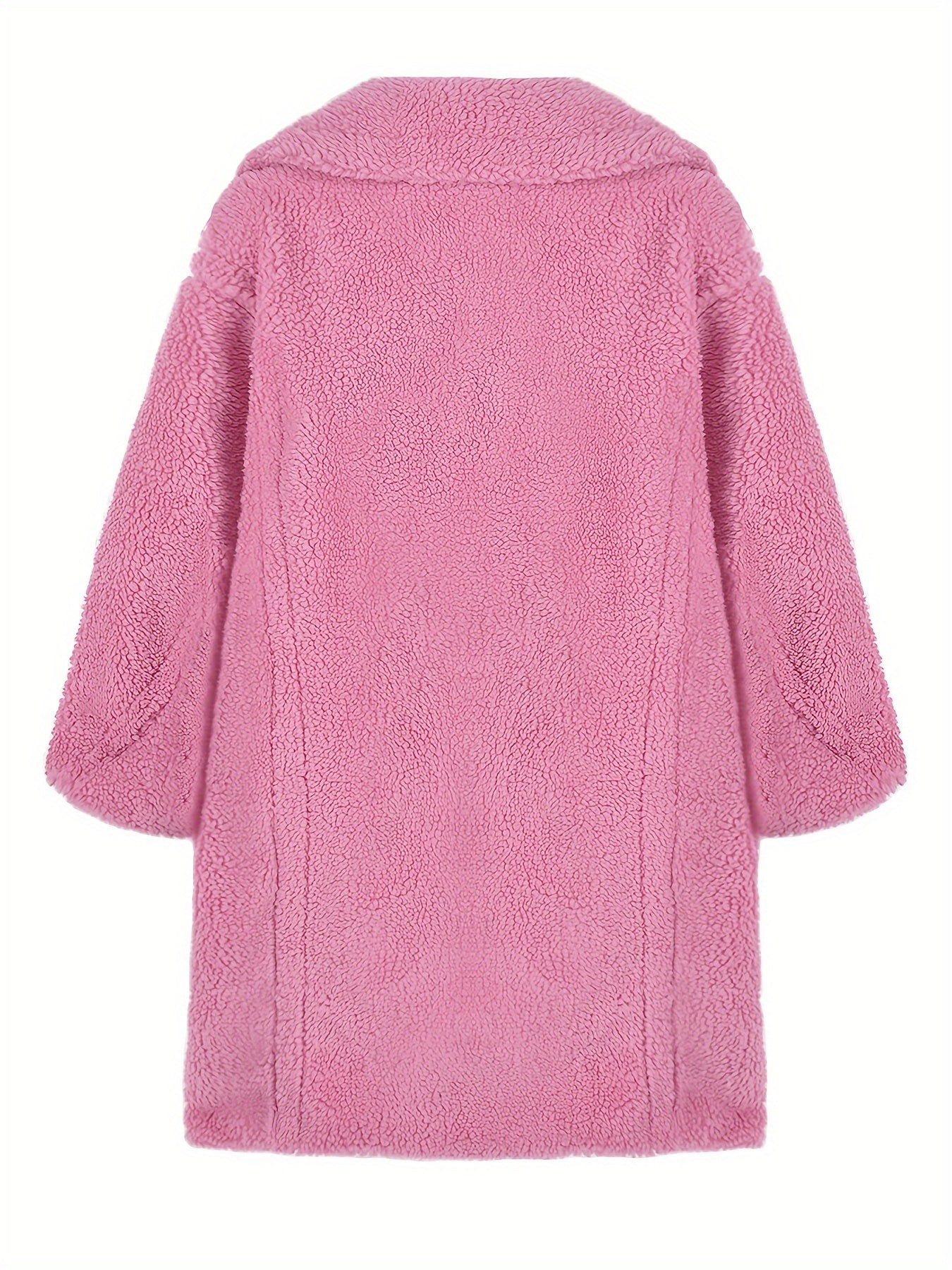 Sixsr Notched Collar Button Front Plush Coat, Casual Thermal Long Sleeve Teddy Bear Coat For Fall & Winter, Women's Clothing