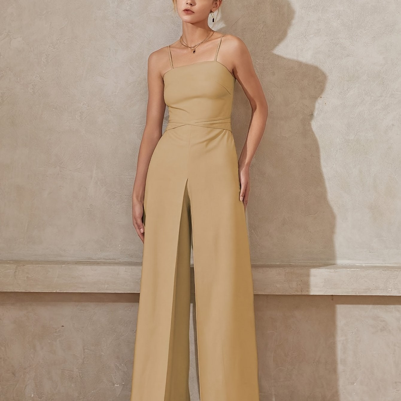 Sixsr Solid Tie Back Cami Jumpsuit, Elegant Sleeveless Wide Leg Jumpsuit For Spring & Summer, Women's Clothing