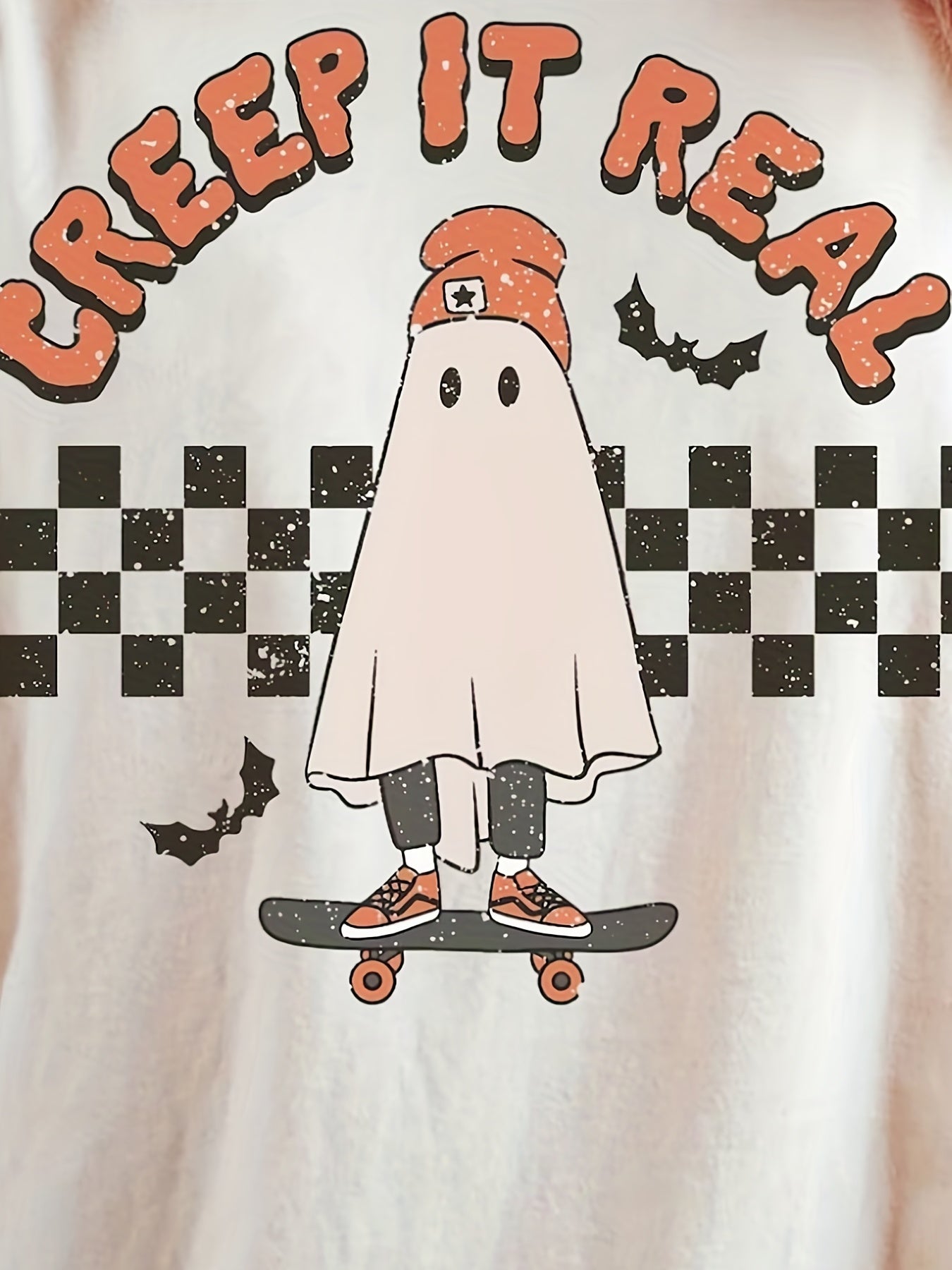Sixsr Halloween Ghost Print T-shirt, Casual Short Sleeve Crew Neck T-shirt For Spring & Summer, Women's Clothing
