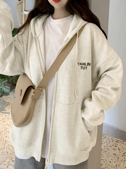 Sixsr Zipper Drawstring Hooded, Casual Long Sleeve With Pocket Hooded, Women's Clothing