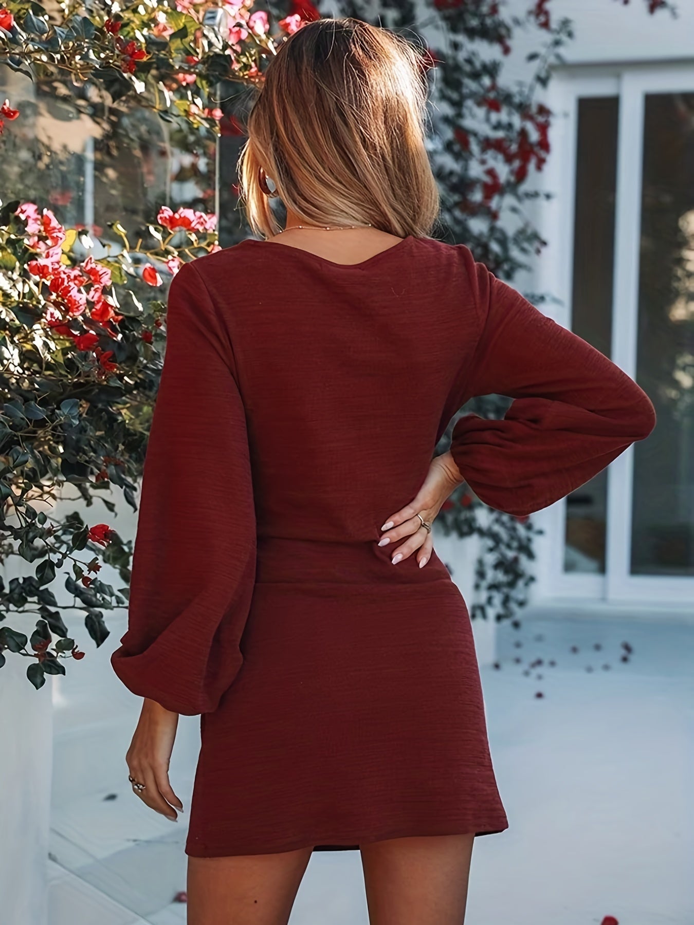 Sixsr Solid Long Sleeve Strappy Dress, Casual Every Day Dress For Spring & Summer, Women's Clothing