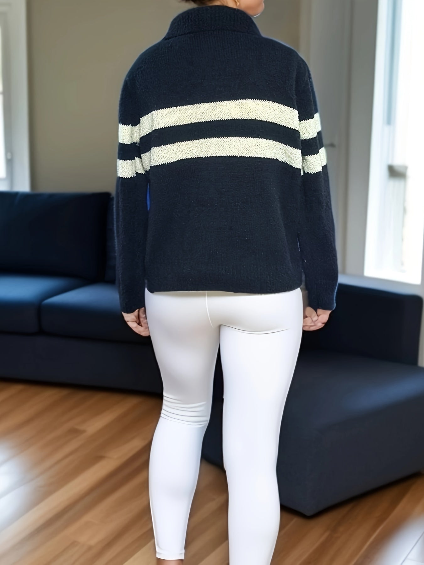 Sixsr Striped Button Front Knit Cardigan, Casual Long Sleeve Sweater, Women's Clothing