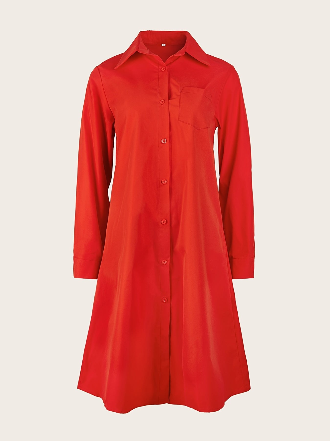 Sixsr Casual Solid Pocket Dress, Long Sleeves V-neck Simple Mid-length Fashion Commuter Dresses, Women's Clothing