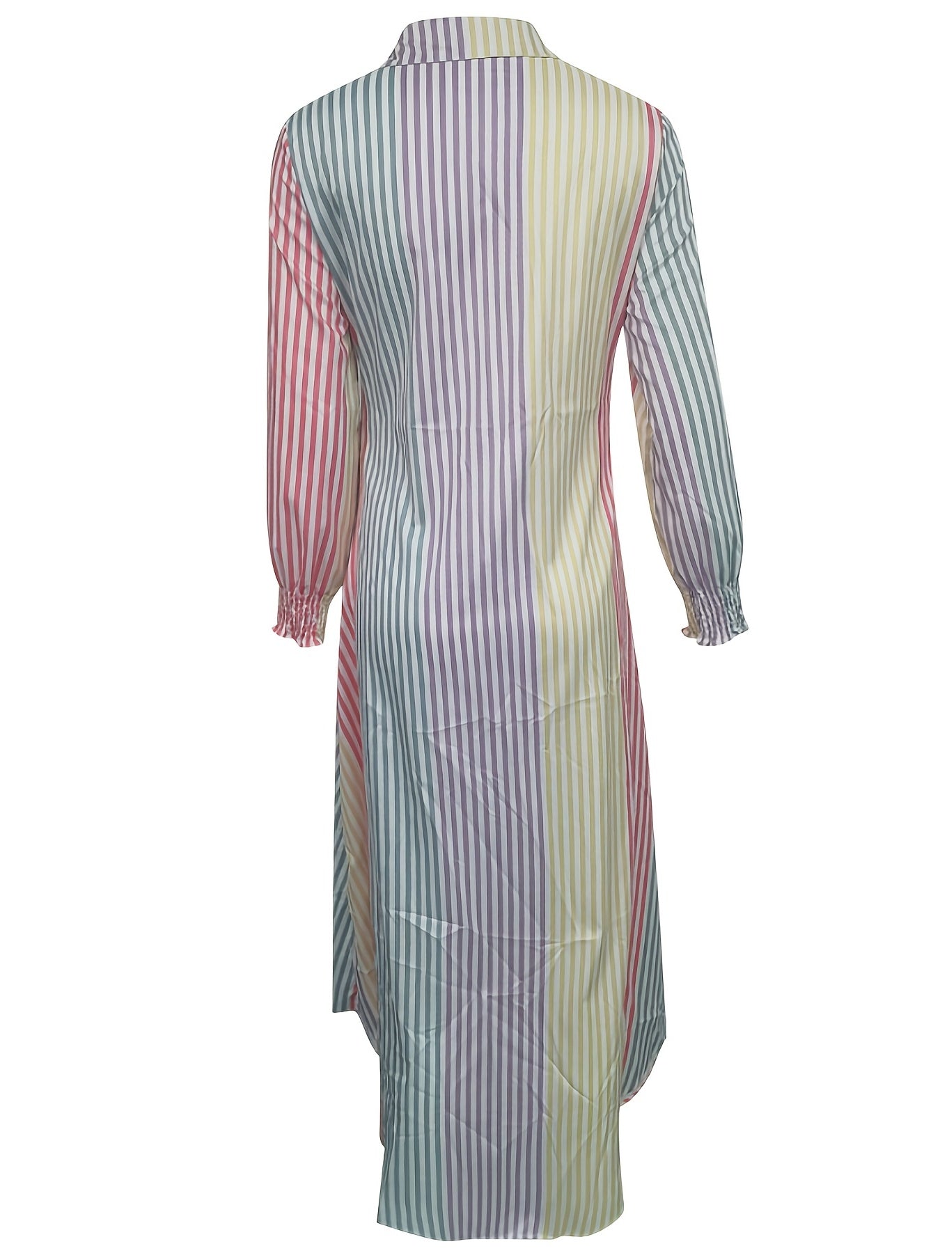 Sixsr Color Block Striped Shirt Dress, Casual Long Sleeve Button Down Ankle Dress, Women's Clothing
