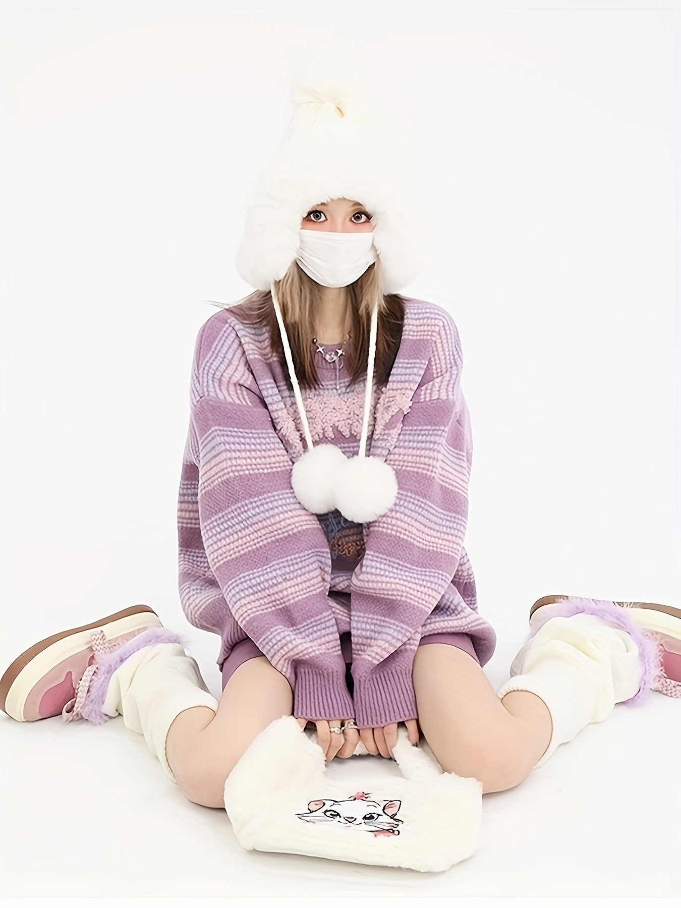 Sixsr Letter Embroidered Striped Pullover Sweater, Vintage Long Sleeve Crew Neck Loose Sweater, Women's Clothing