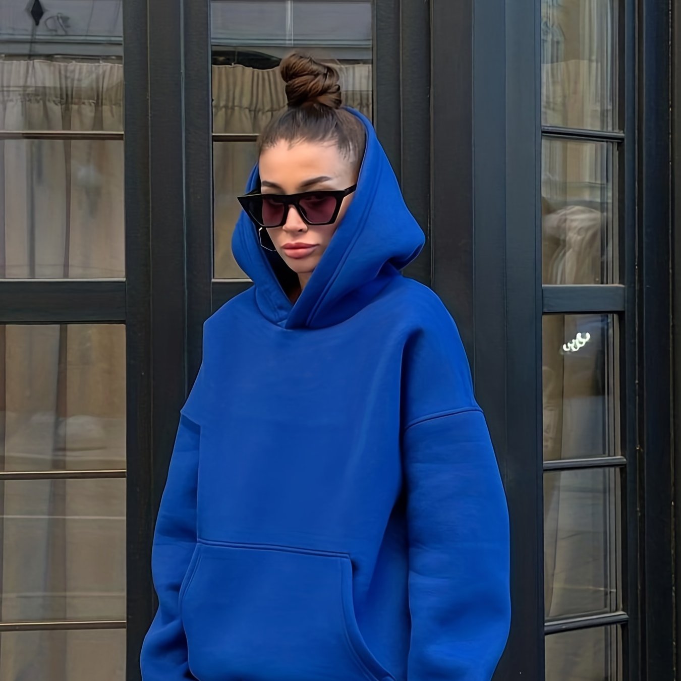 Sixsr Casual Long Sleeve Solid Hooded Sport Sweatshirt For Women, Winter Autumn Warm Hoodie, Women's Tops