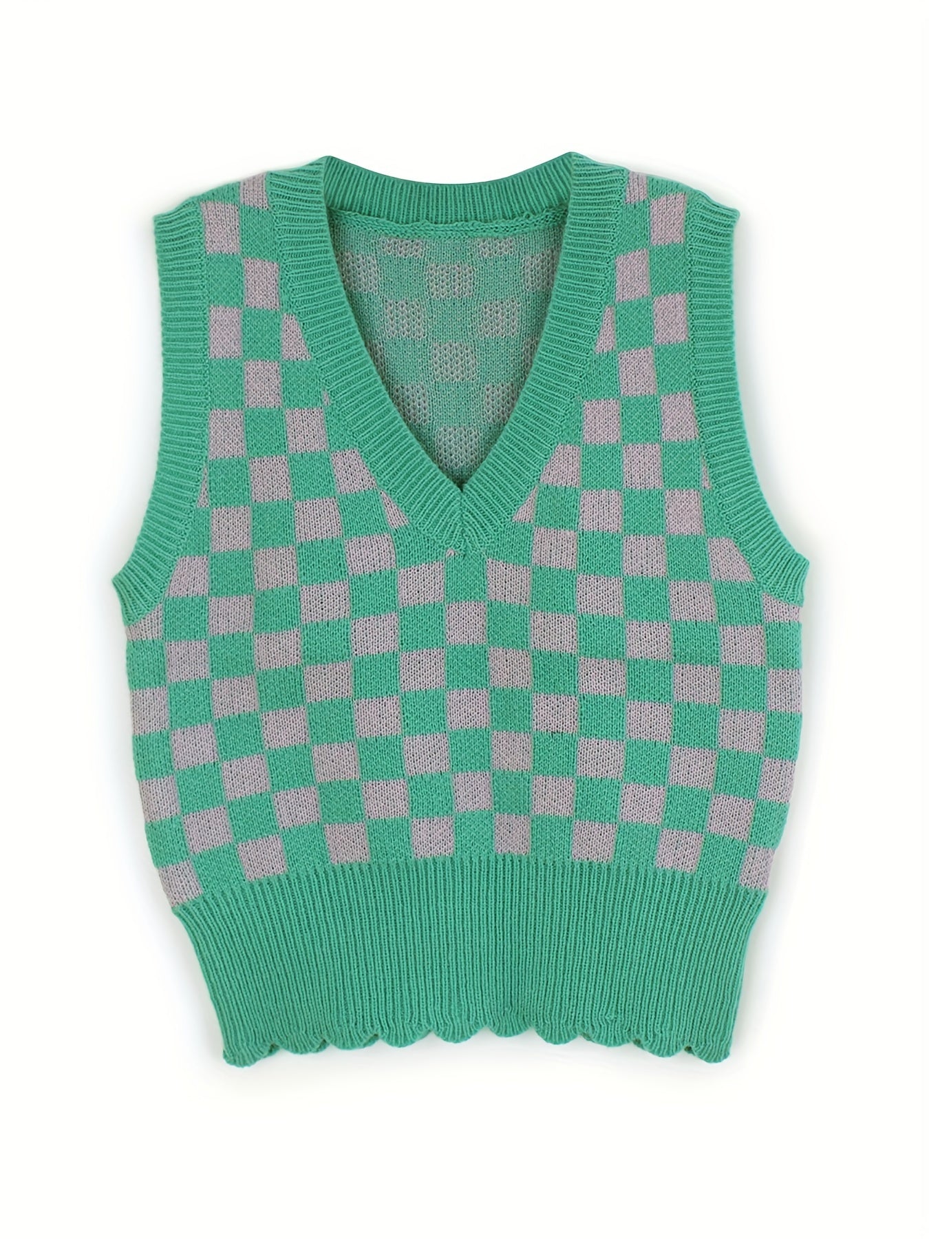 Sixsr Checker Pattern Sweater Vest, Sleeveless Casual Sweater For Fall & Spring, Women's Clothing