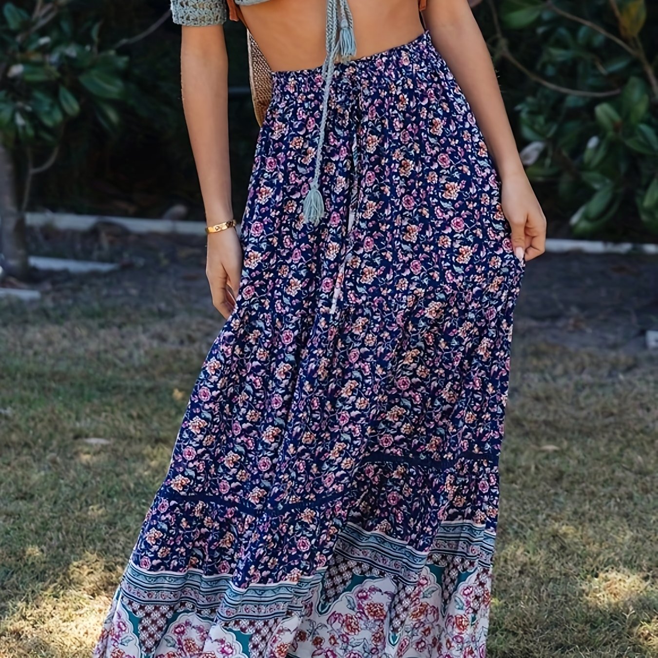 Sixsr Floral Print Ankle Skirt, Boho High Waist Skirt For Spring & Summer, Women's Clothing