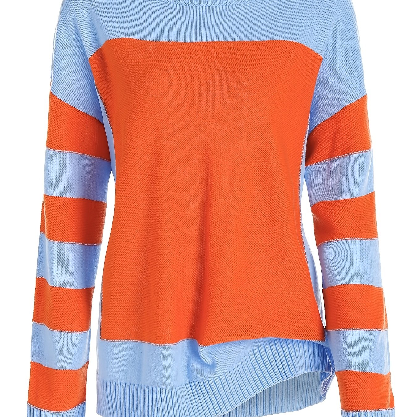 Sixsr Plus Size Colorblock Long Sleeve Pullover Sweater, Women's Plus Slight Stretch Casual Sweater