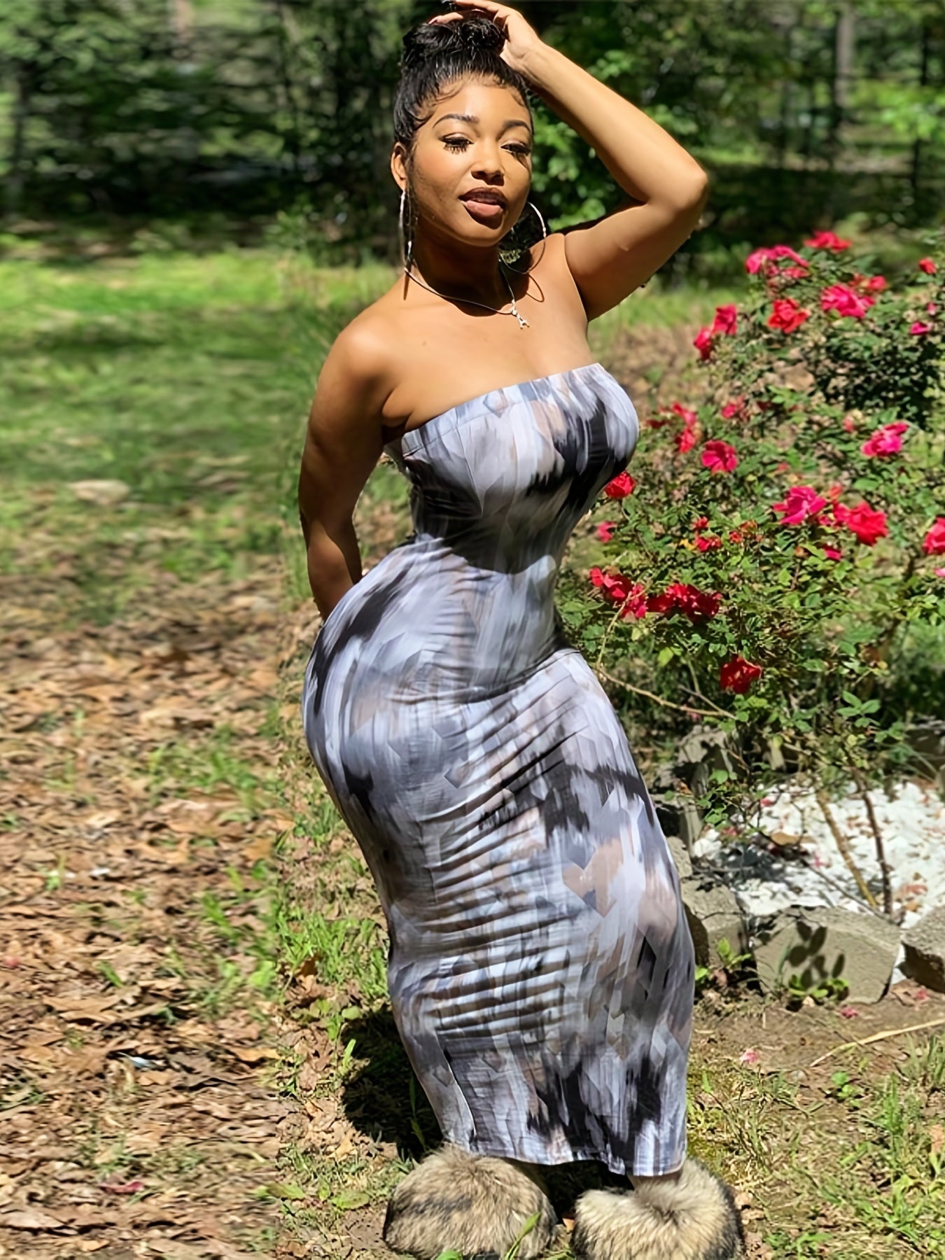 Sixsr Tie Dye Bodycon Tube Dress, Sexy Backless Stretchy Tube Dress, Women's Clothing