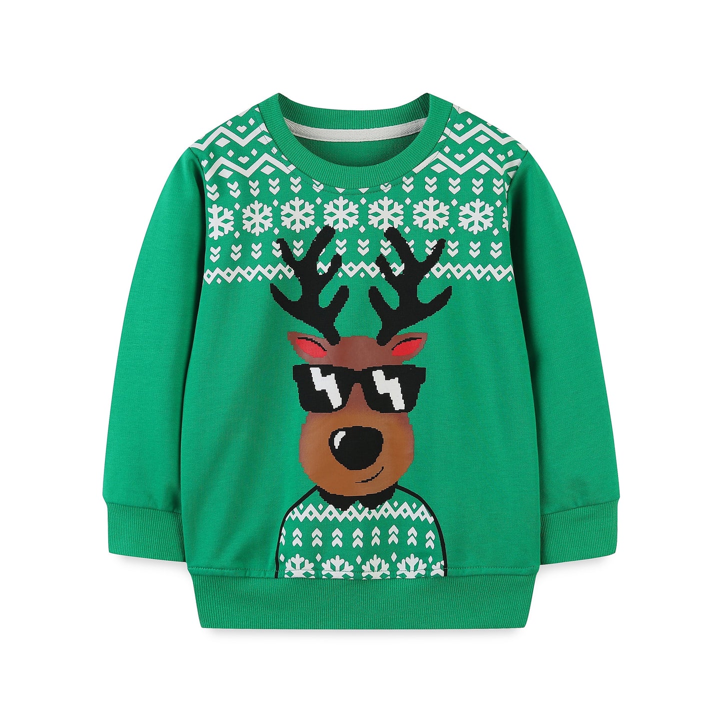 Christmas Deer Print Boys' Casual Long Sleeve Crew Neck Pullover Sweatshirt - Soft, Cozy, Creative Design for Kids' Outdoor Clothing