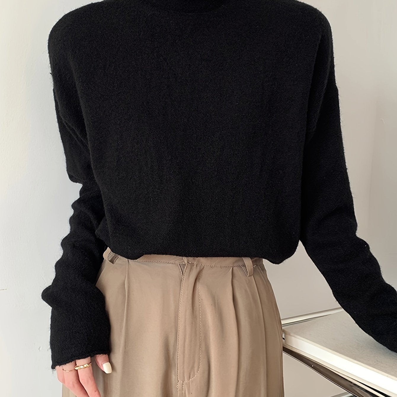 Sixsr Solid Turtle Neck Pullover Sweater, Casual Long Sleeve Versatile Inner Wear Sweater, Women's Clothing