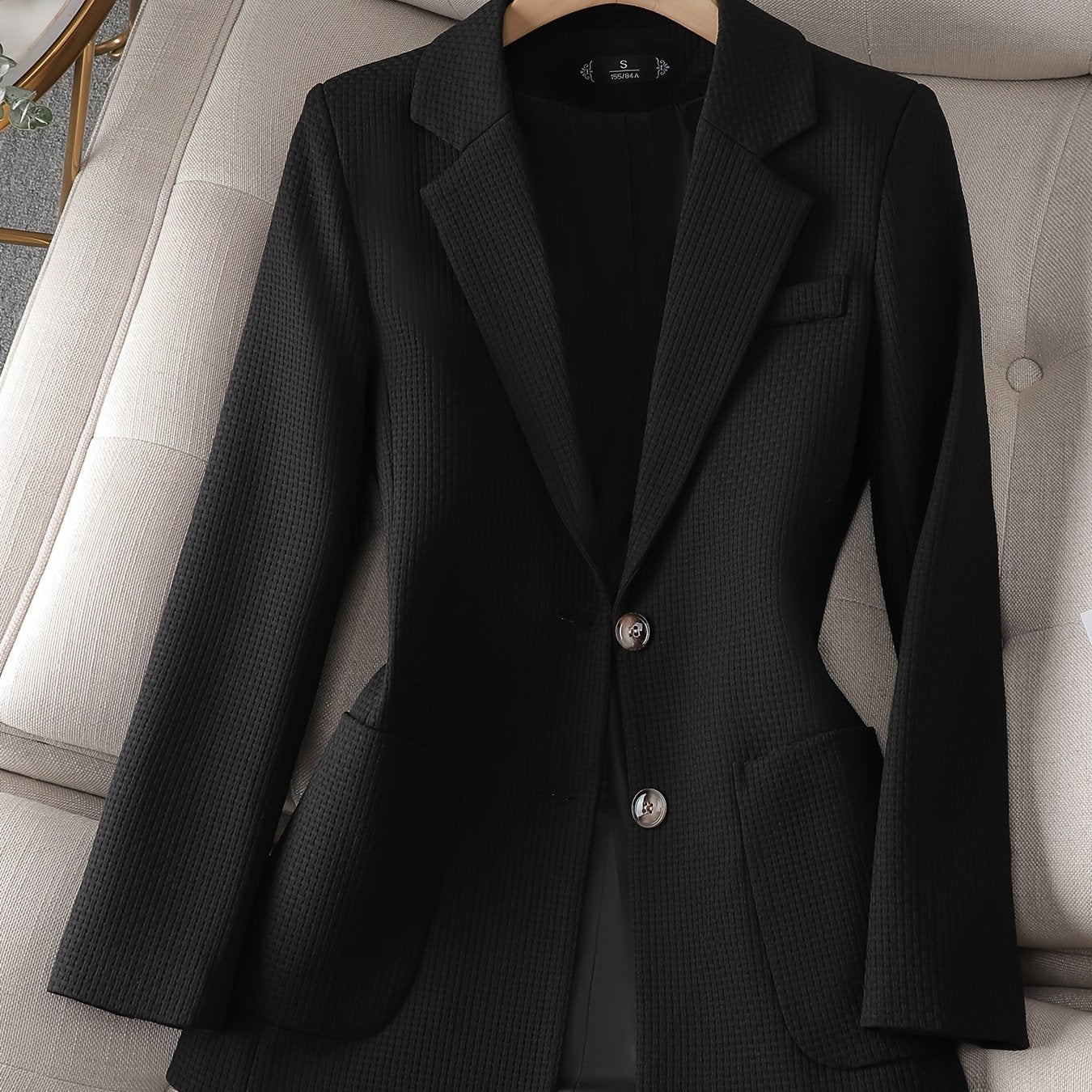 Sixsr Solid Button Front Tunic Blazer, Elegant Lapel Long Notched Neck Sleeve Blazer For Office & Work, Women's Clothing