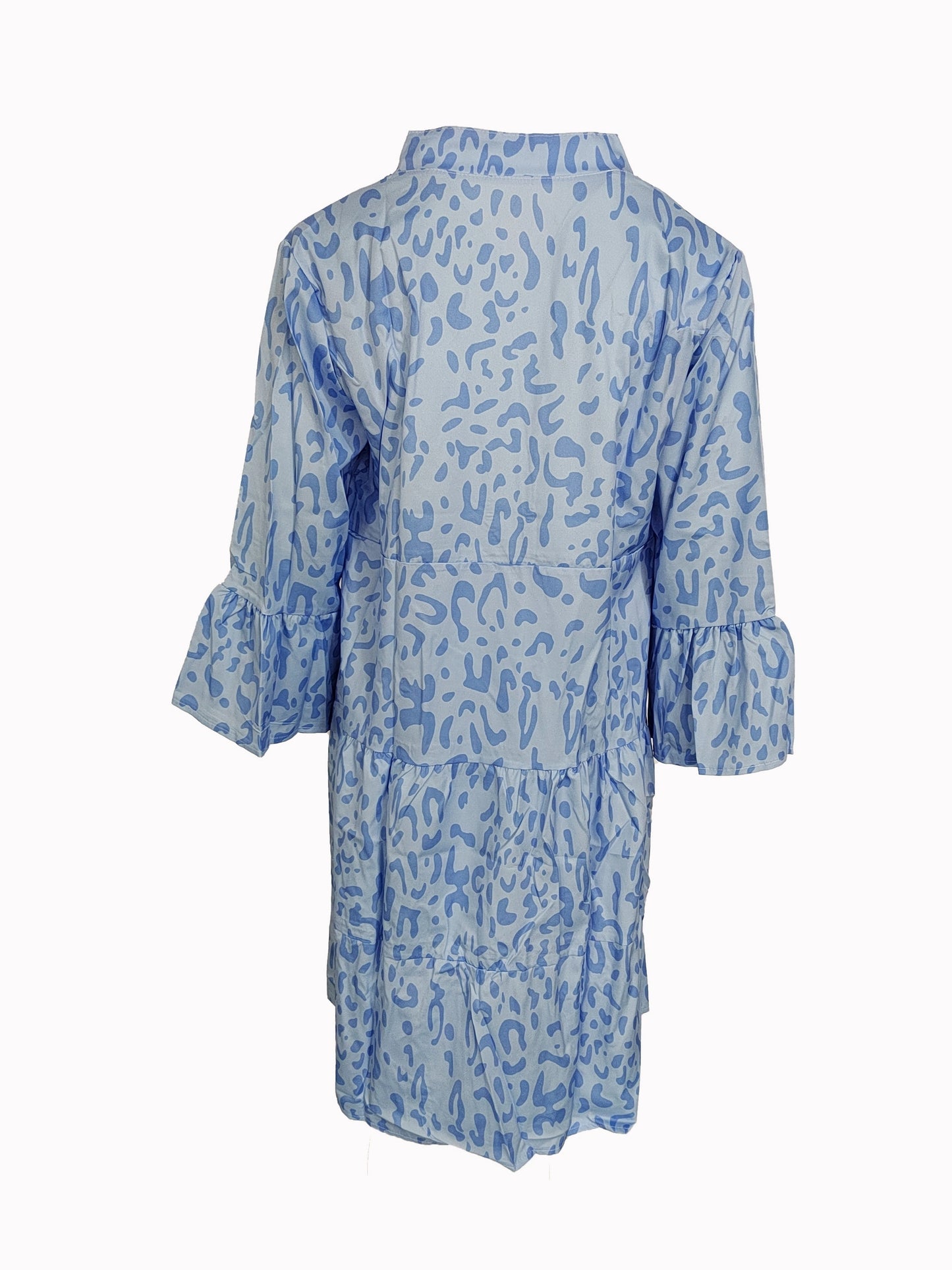 Sixsr Leopard Print Ruffle Hem Dress, Casual V Neck Long Sleeve Dress, Women's Clothing