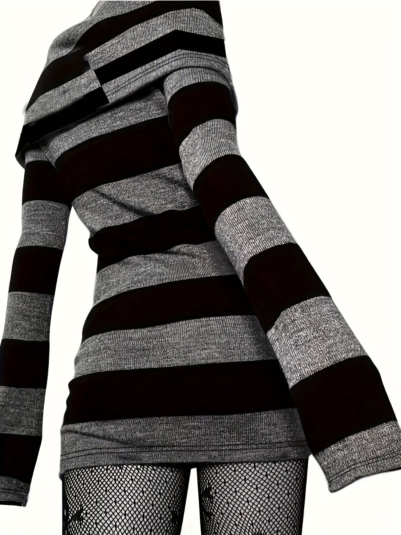 Sixsr Striped Print Foldover Dress, Casual Long Sleeve Bodycon Dress, Women's Clothing