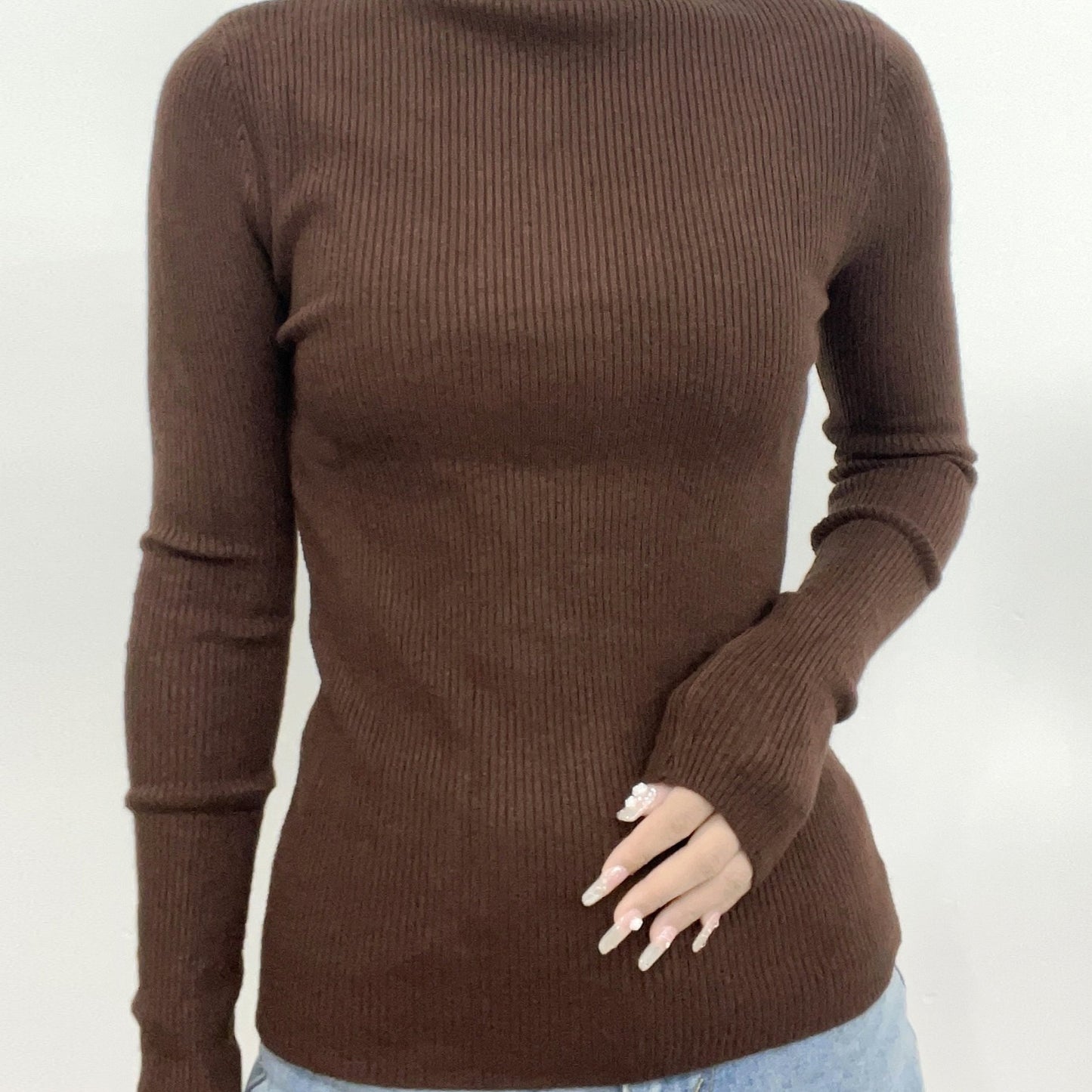 Sixsr Women's Sweater Turtleneck Solid Ribbed Long Sleeve Slim Pullover Knit Tops