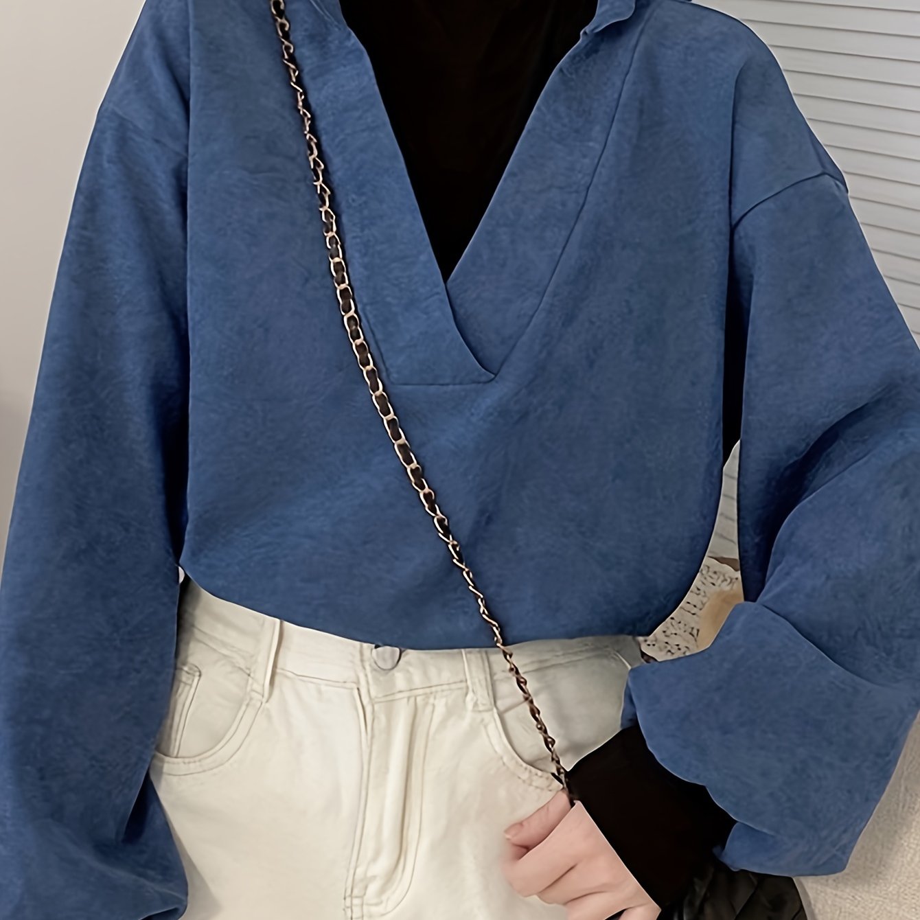 Sixsr Solid Color Open Collar Pullover Sweatshirt, Casual Long Sleeve Lapel Sweatshirt For Fall & Winter, Women's Clothing