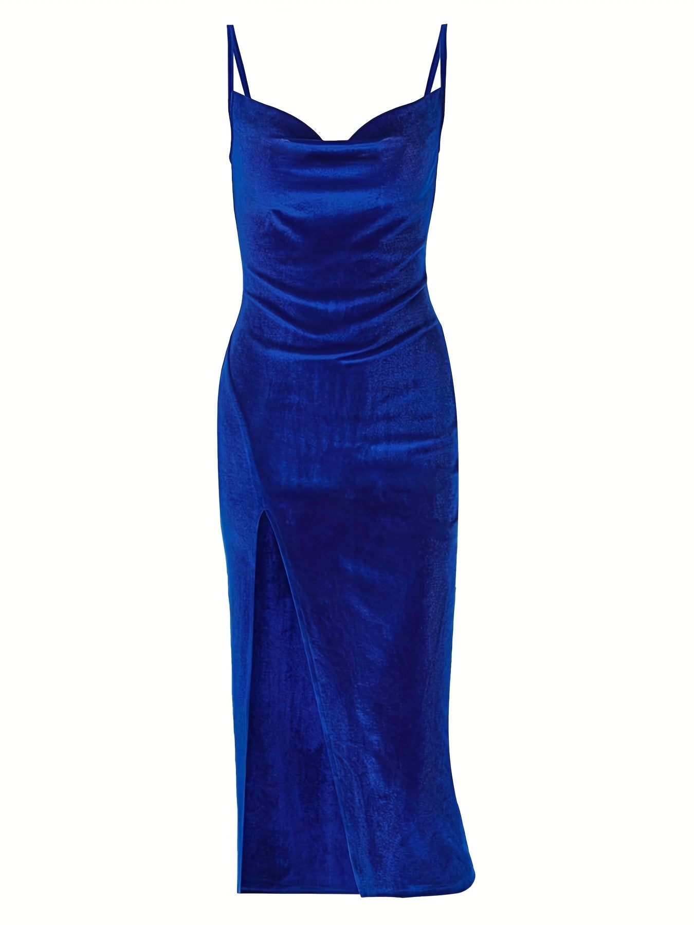 Sixsr Split Thigh Ruched Dress, Elegant Spaghetti Sleeveless Party Dress, Women's Clothing