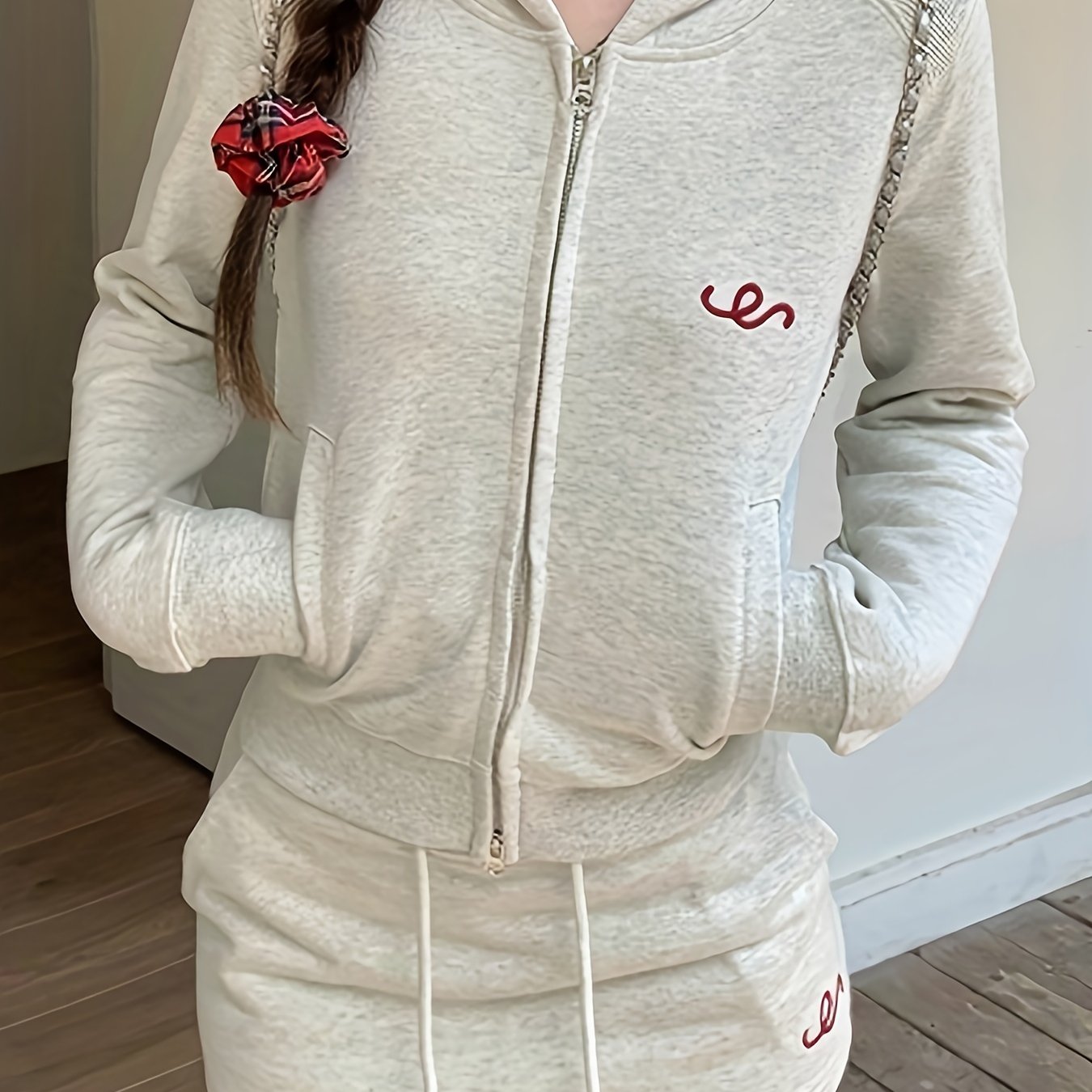 Sixsr Graphic Pattern Zipper Hoodie, Casual Long Sleeve Slant Pockets Jacket, Women's Clothing