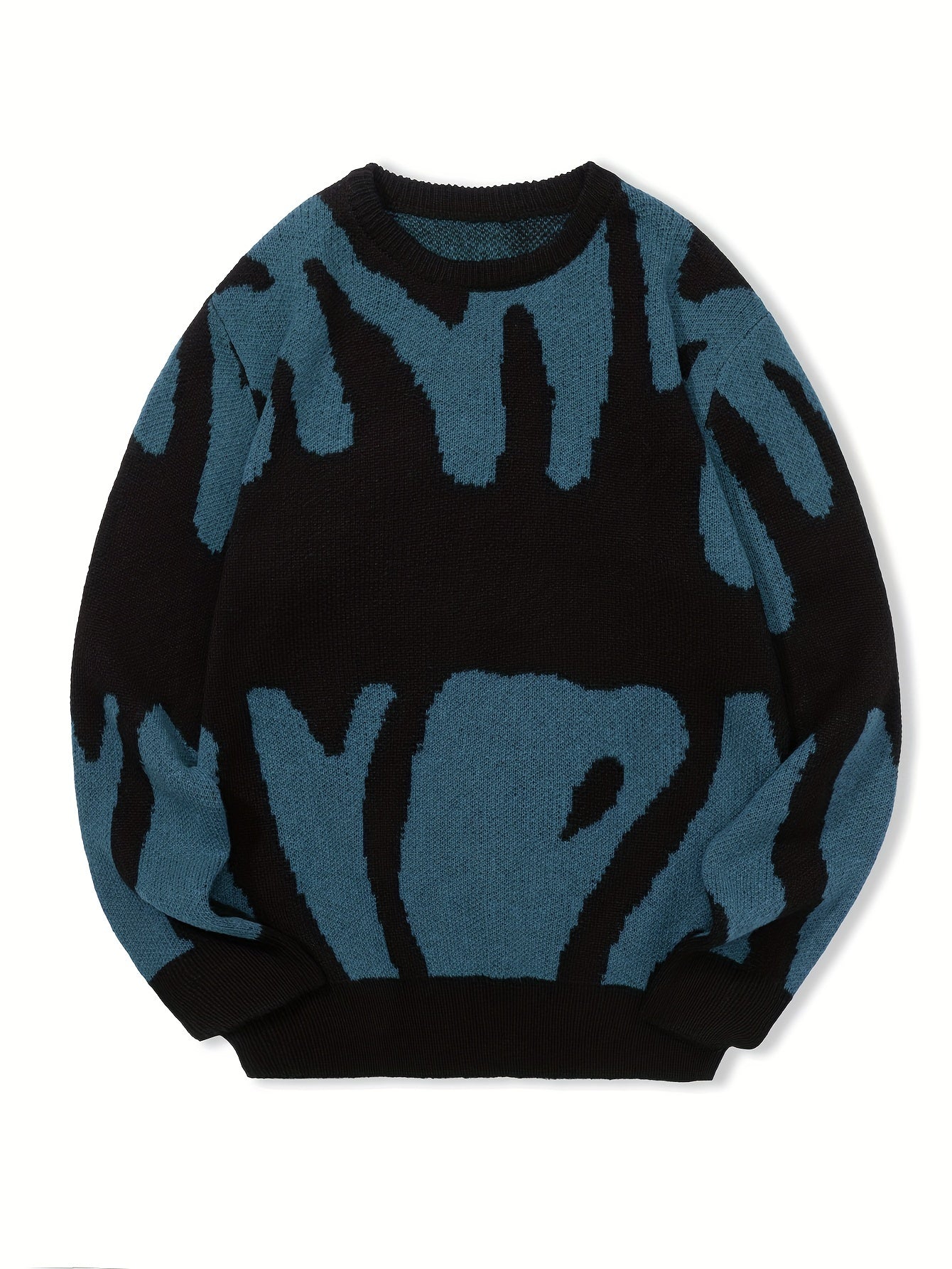 Sixsr All Match Knitted Letter Print Sweater, Men's Casual Warm Slightly Stretch Crew Neck Pullover Sweater For Men Fall Winter