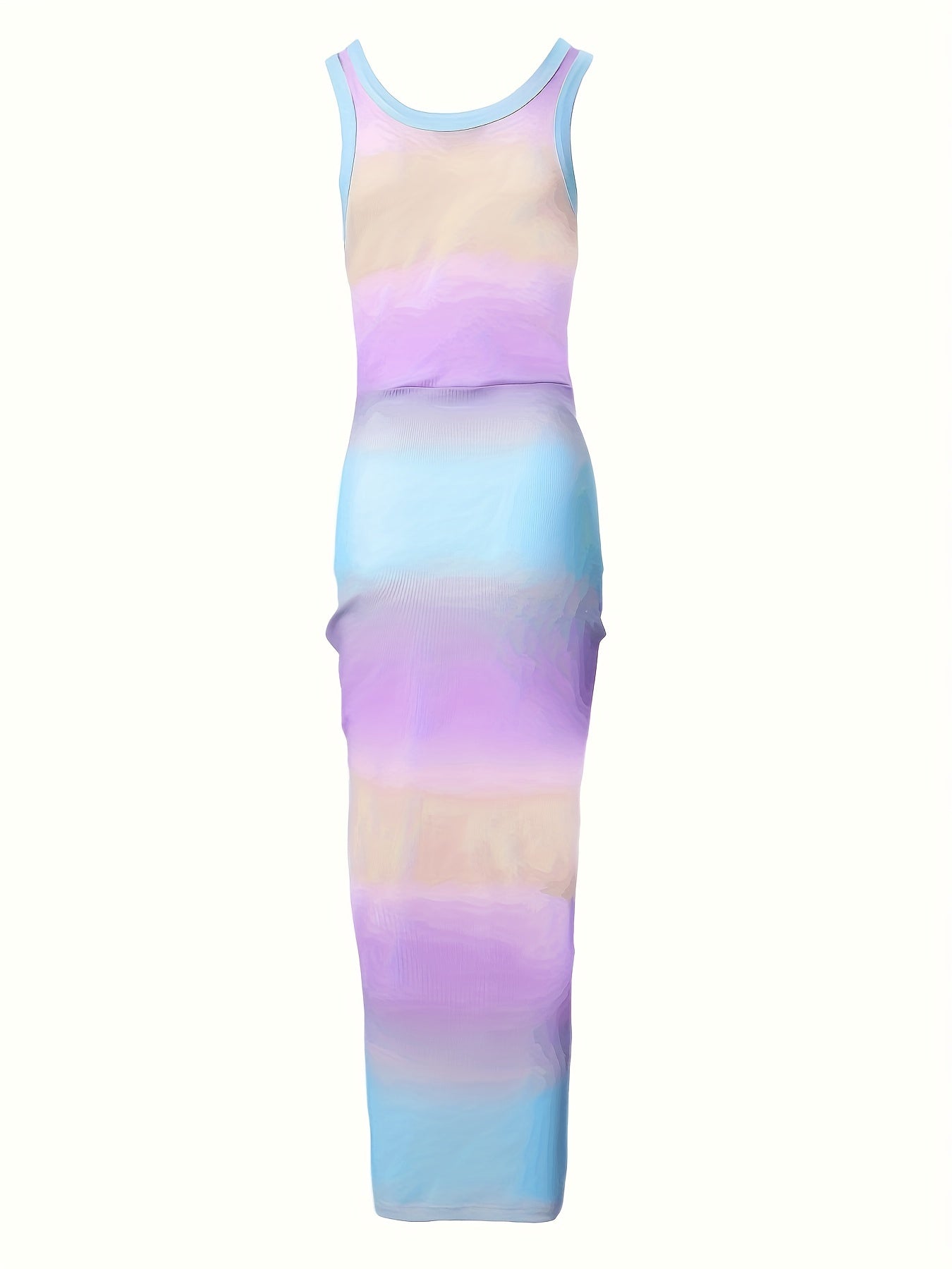 Sixsr Gradient Drawstring Dress, Sexy Crew Neck Sleeveless Split Summer Dress, Women's Clothing