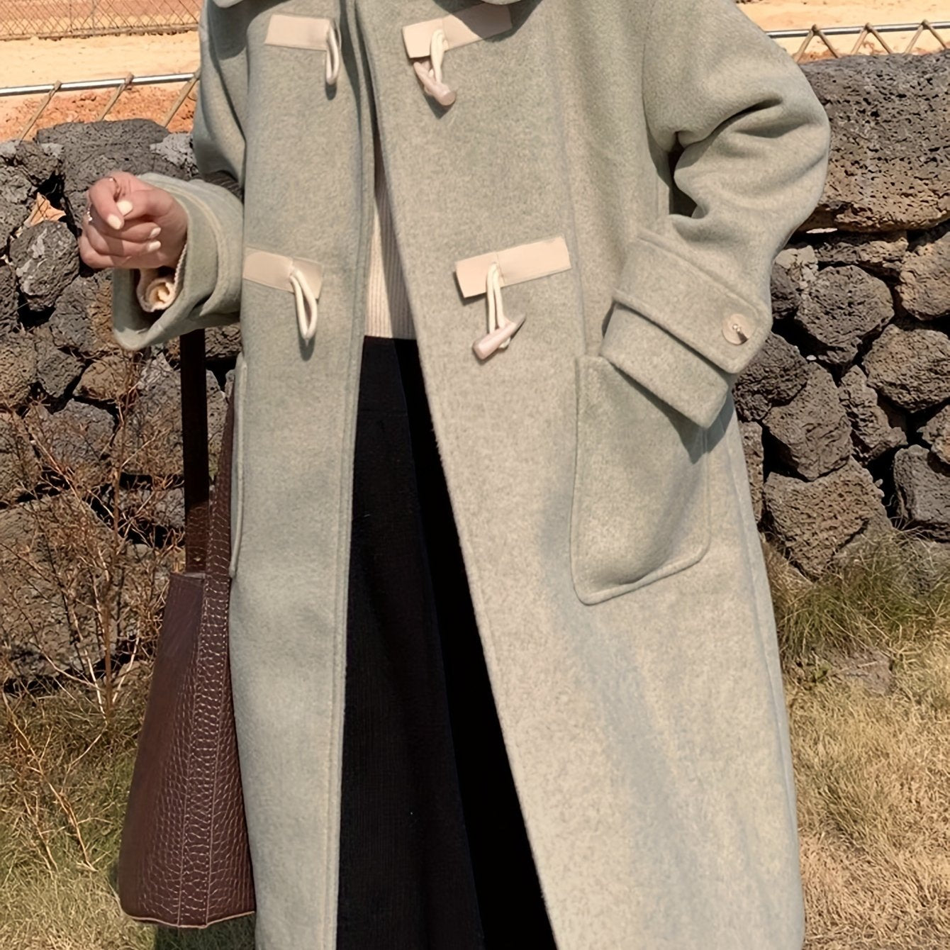 Sixsr Peter Pan Collar Patched Pockets Overcoat, Preppy Long Sleeve Button Front Overcoat, Women's Clothing