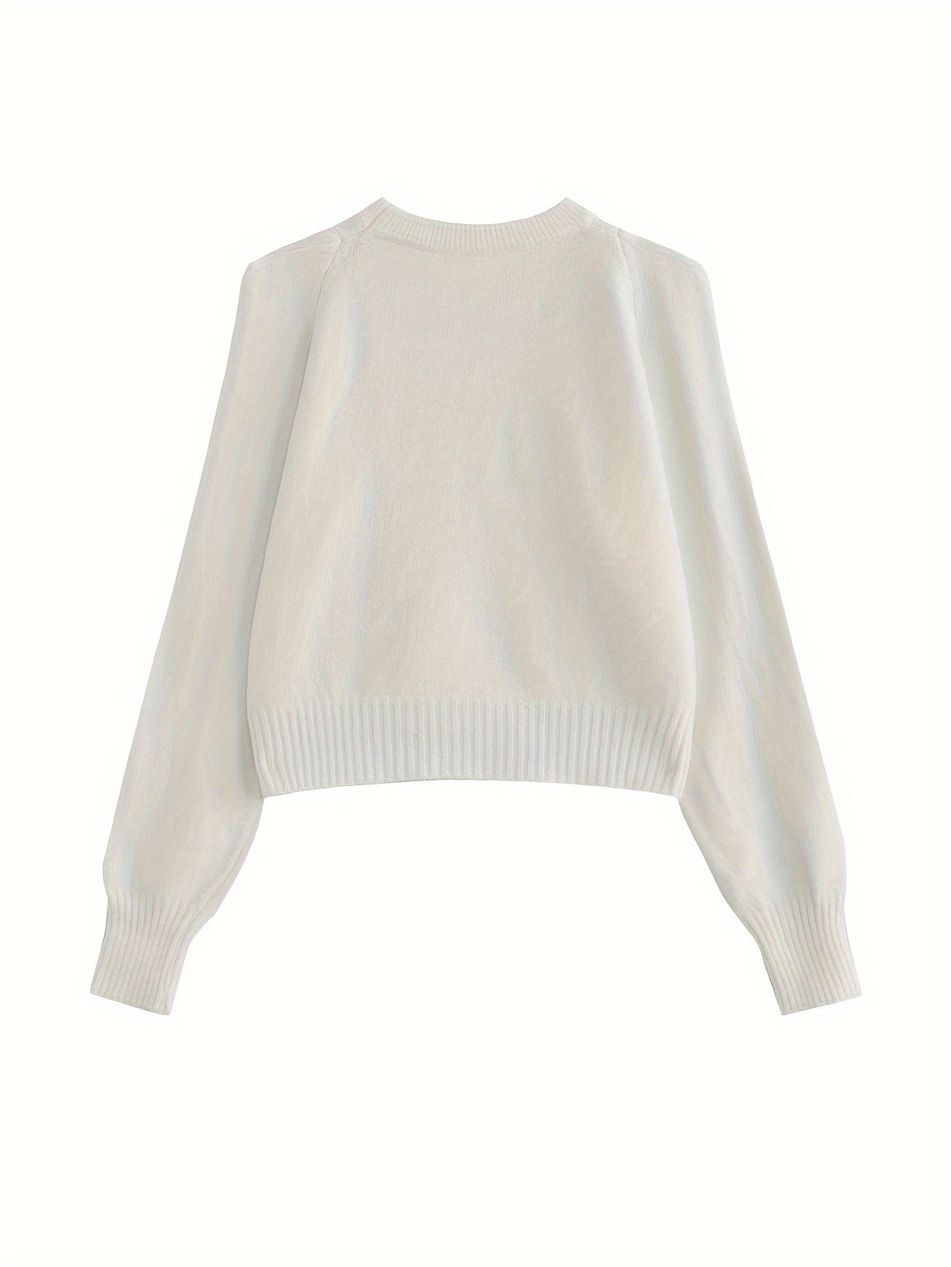 Sixsr Solid Crew Neck Pullover Sweater, Casual Long Sleeve Crop Versatile Sweater, Women's Clothing