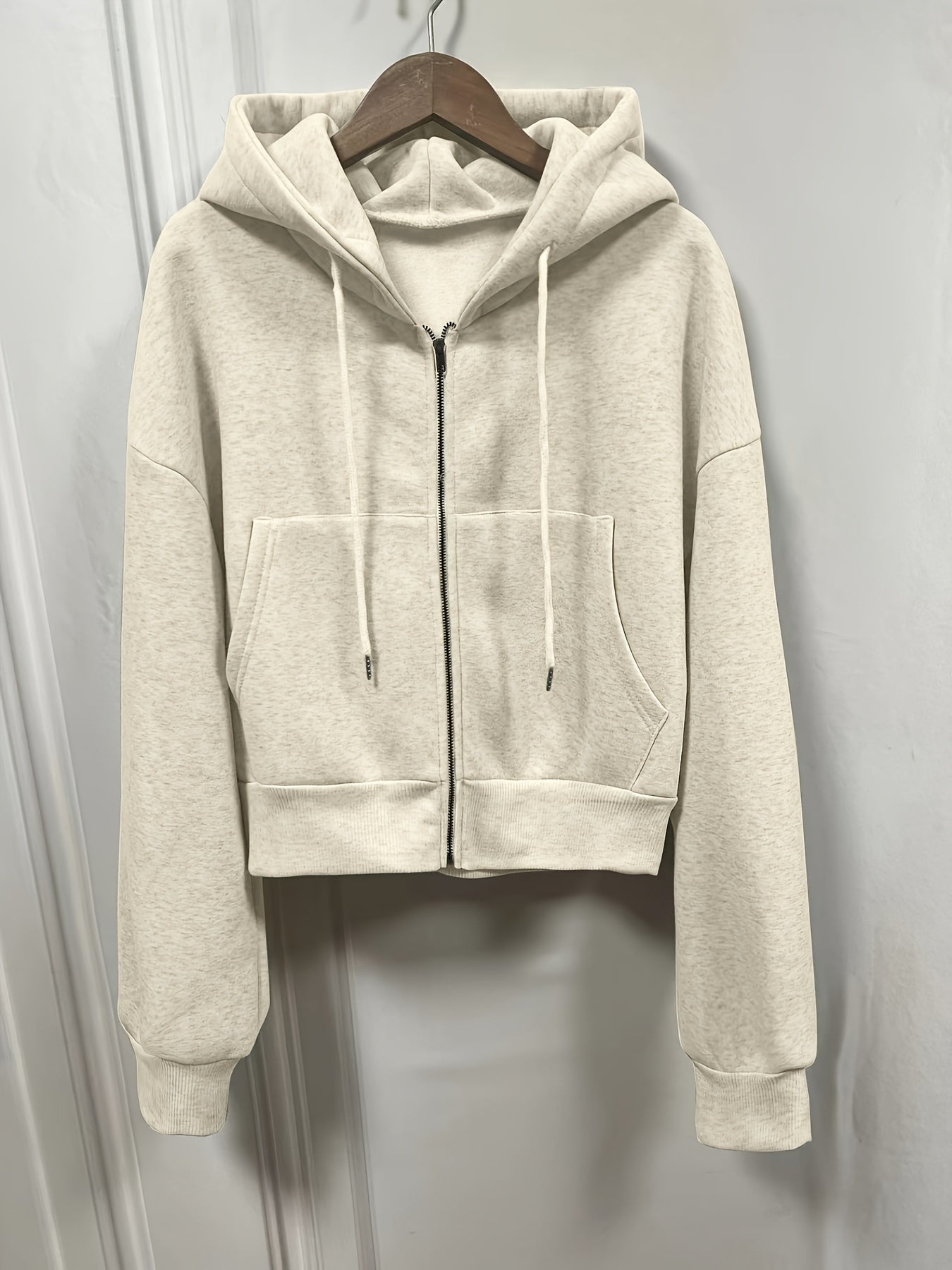 Sixsr Solid Zip Up Drawstring Hoodie, Casual Long Sleeve Sweatshirt With Pocket, Women's Clothing