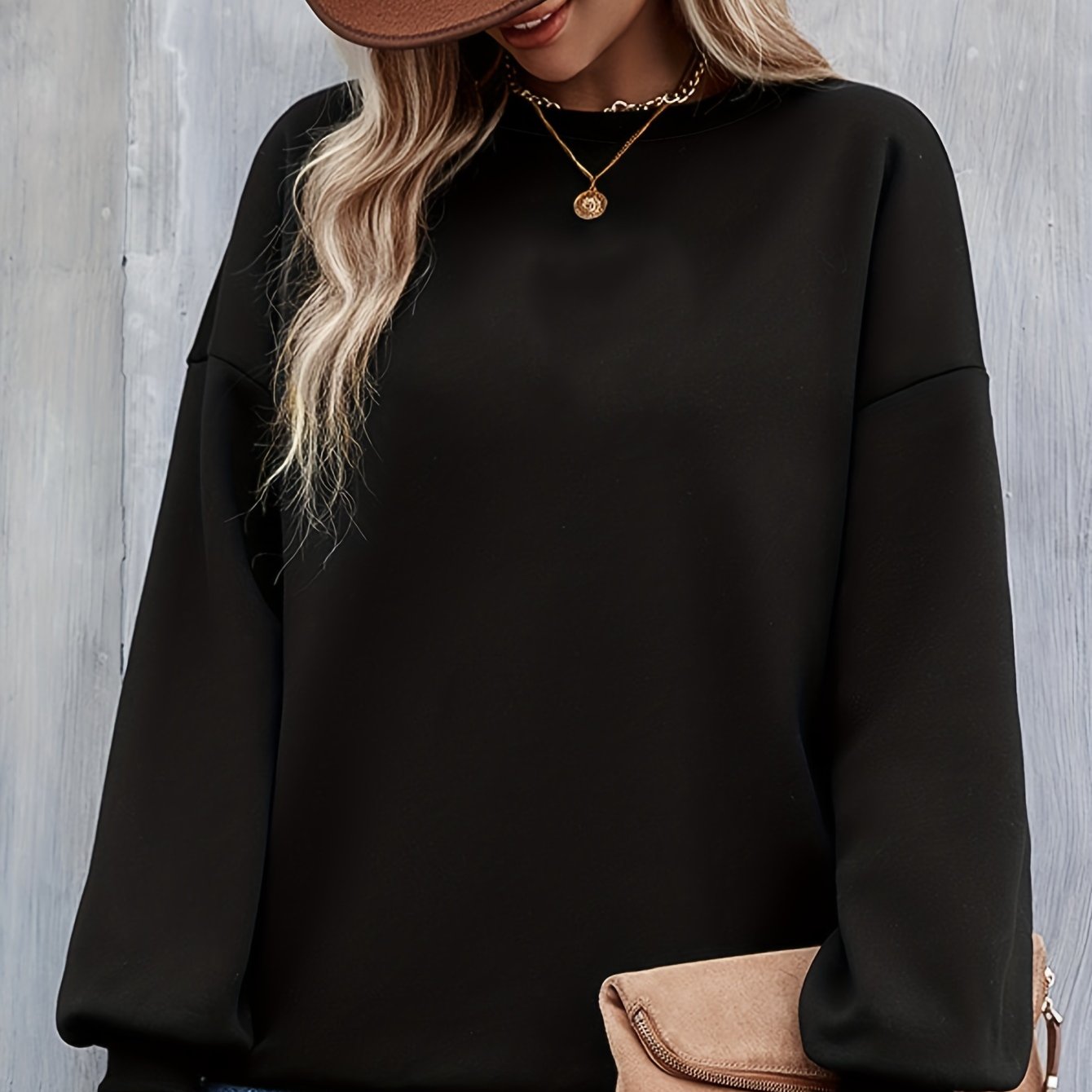 Sixsr Solid Pullover Sweatshirt, Casual Long Sleeve Crew Neck Sweatshirt For Fall & Winter, Women's Clothing
