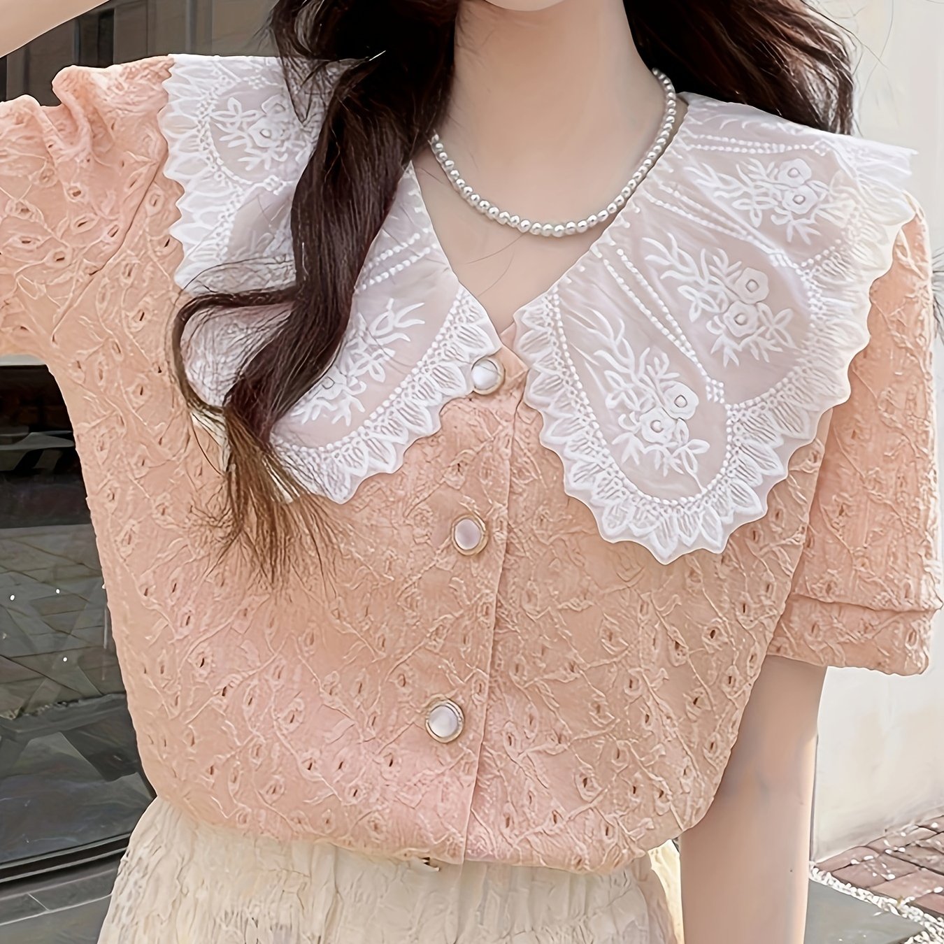 Sixsr Contrast Trim Elegant Blouse, Short Sleeve Blouse For Spring & Summer, Women's Clothing
