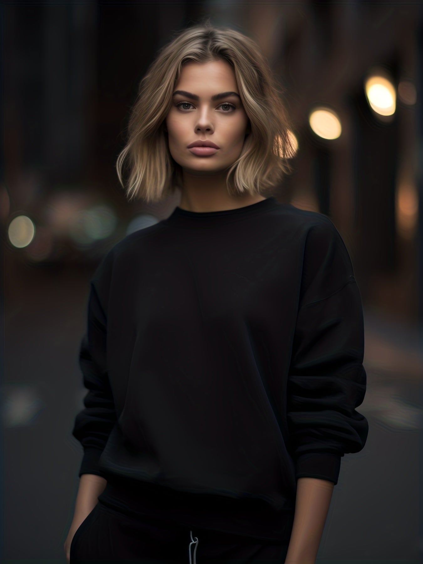 Sixsr Plus Size Casual Sweatshirt, Women's Plus Solid Long Sleeve Round Neck Slight Stretch Sweatshirt