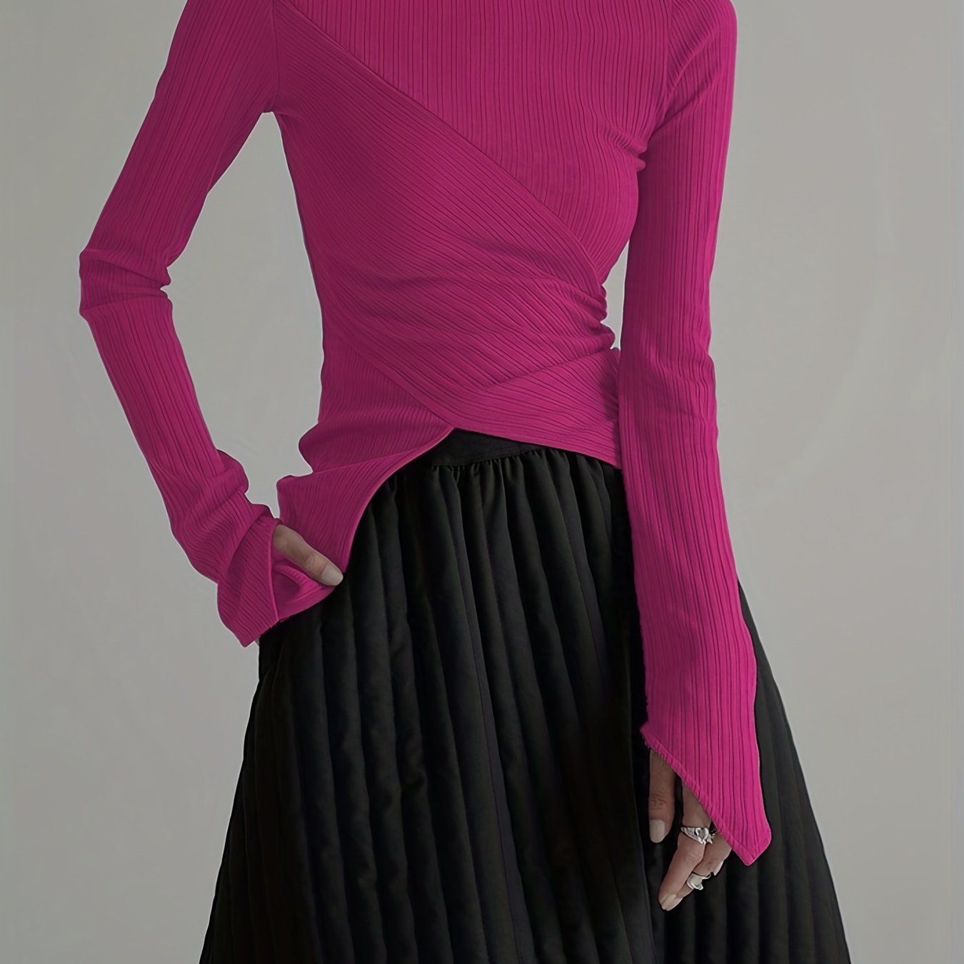 Sixsr Elegant Long Sleeve Basic T-Shirts, Solid Casual T-Shirts For Spring & Fall, Women's Clothing