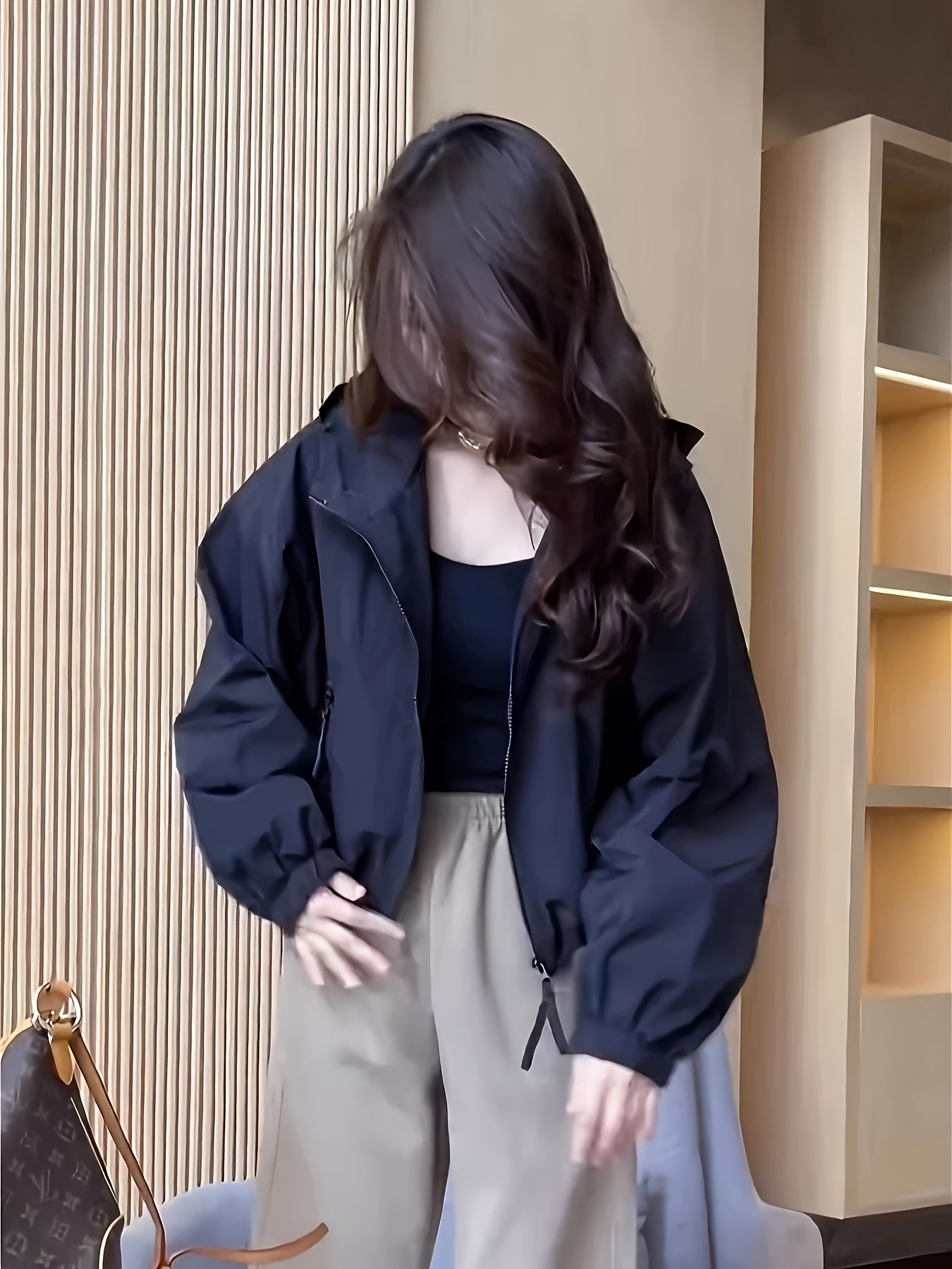 Sixsr Solid Zipper Drawstring Hooded Jacket, Casual Long Sleeve Loose Outwear For Spring & Fall, Women's Clothing