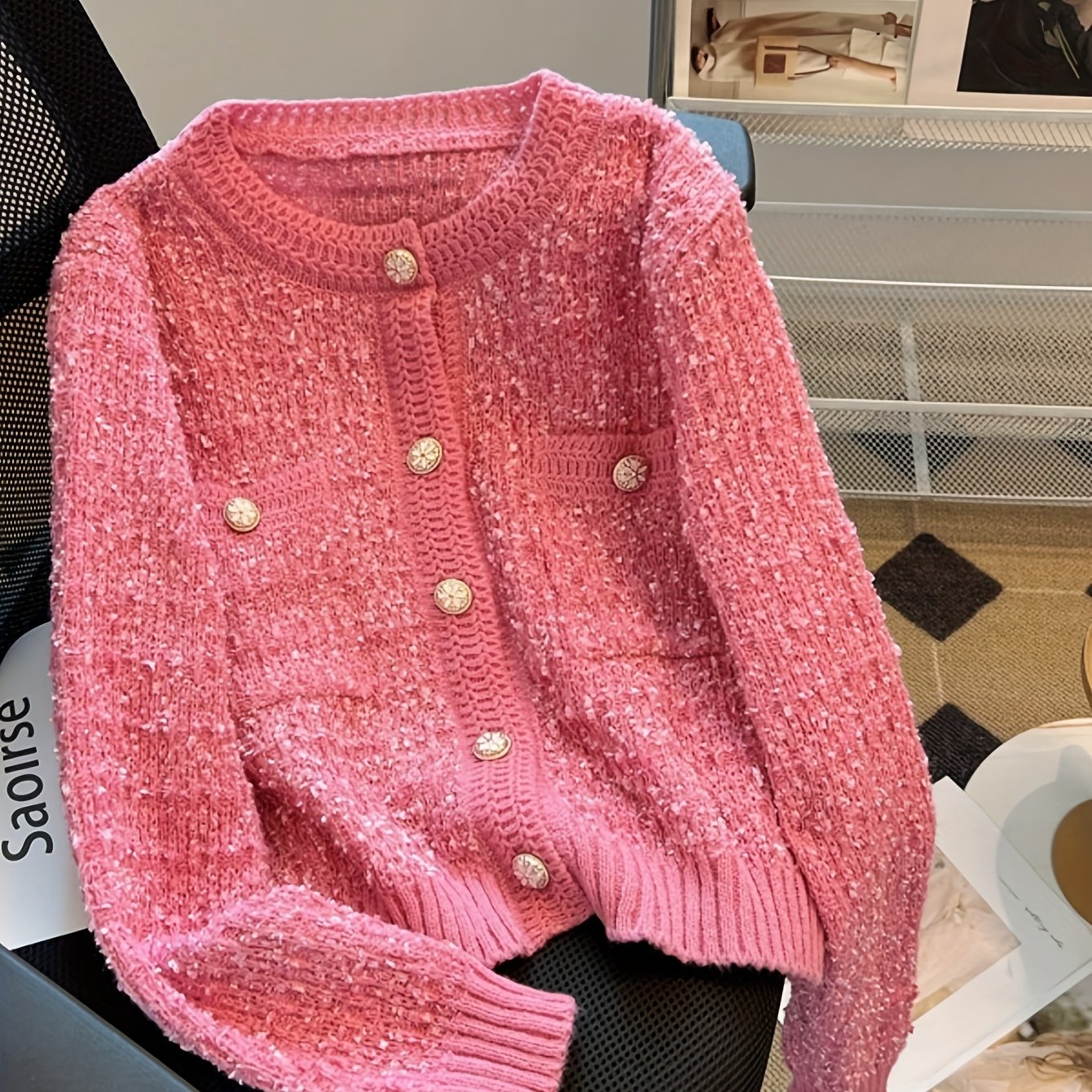 Sixsr Solid Button Front Cardigan, Casual Long Sleeve Pocket Outwear, Women's Clothing