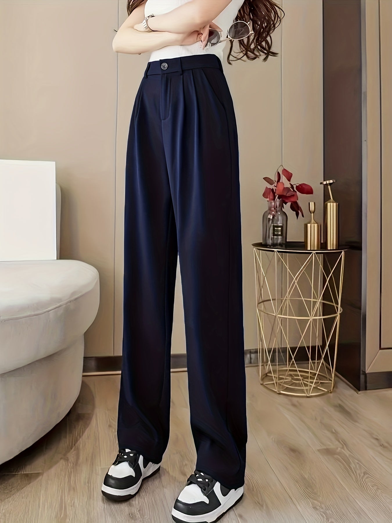 Sixsr Straight Leg Trouser, High Waist Casual Pants For Spring & Fall, Women's Clothing