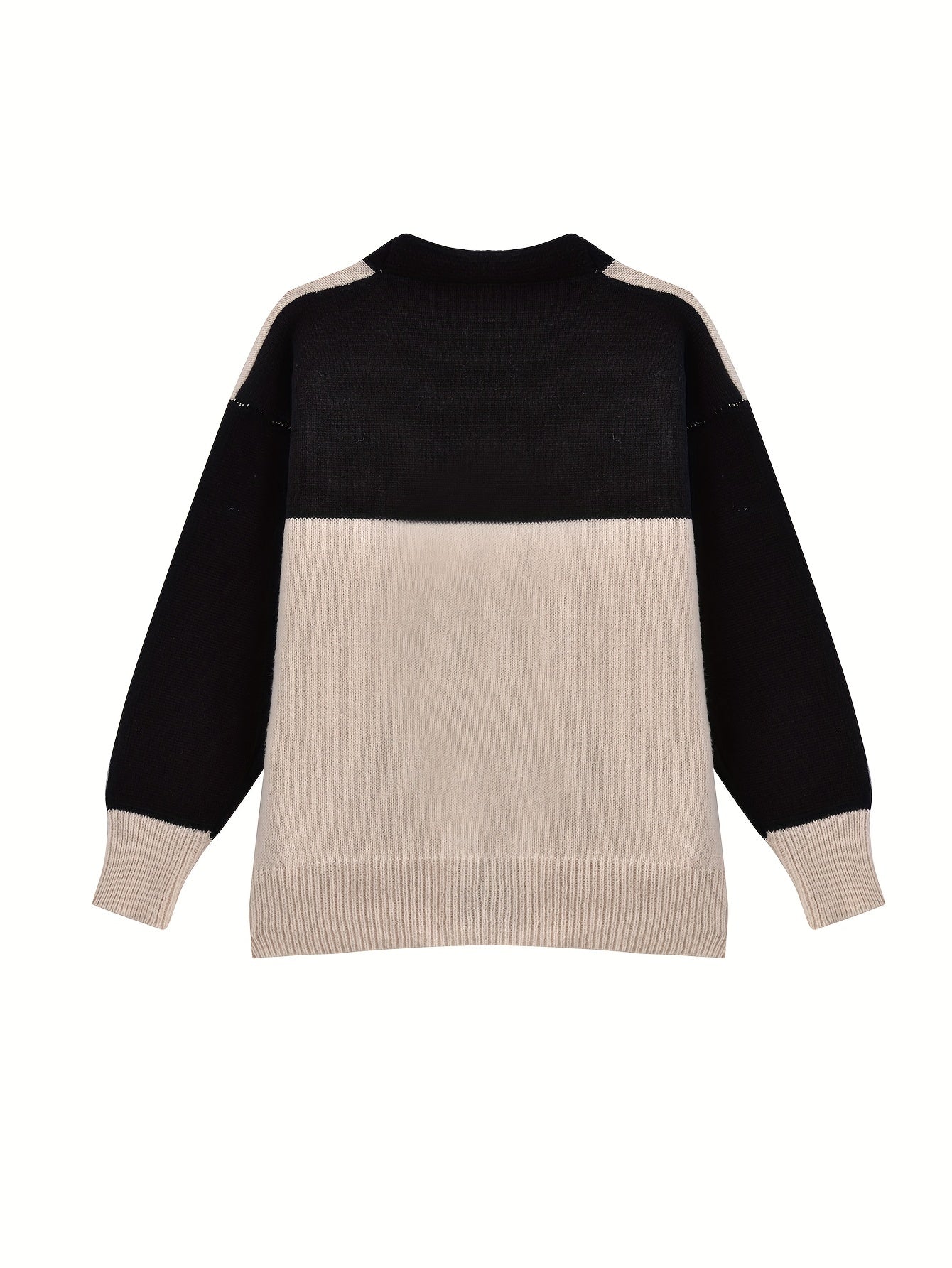 Sixsr Contrast Color Button Front Sweater Cardigan, Oversized V-neck Sweater For Fall & Winter, Women's Clothing