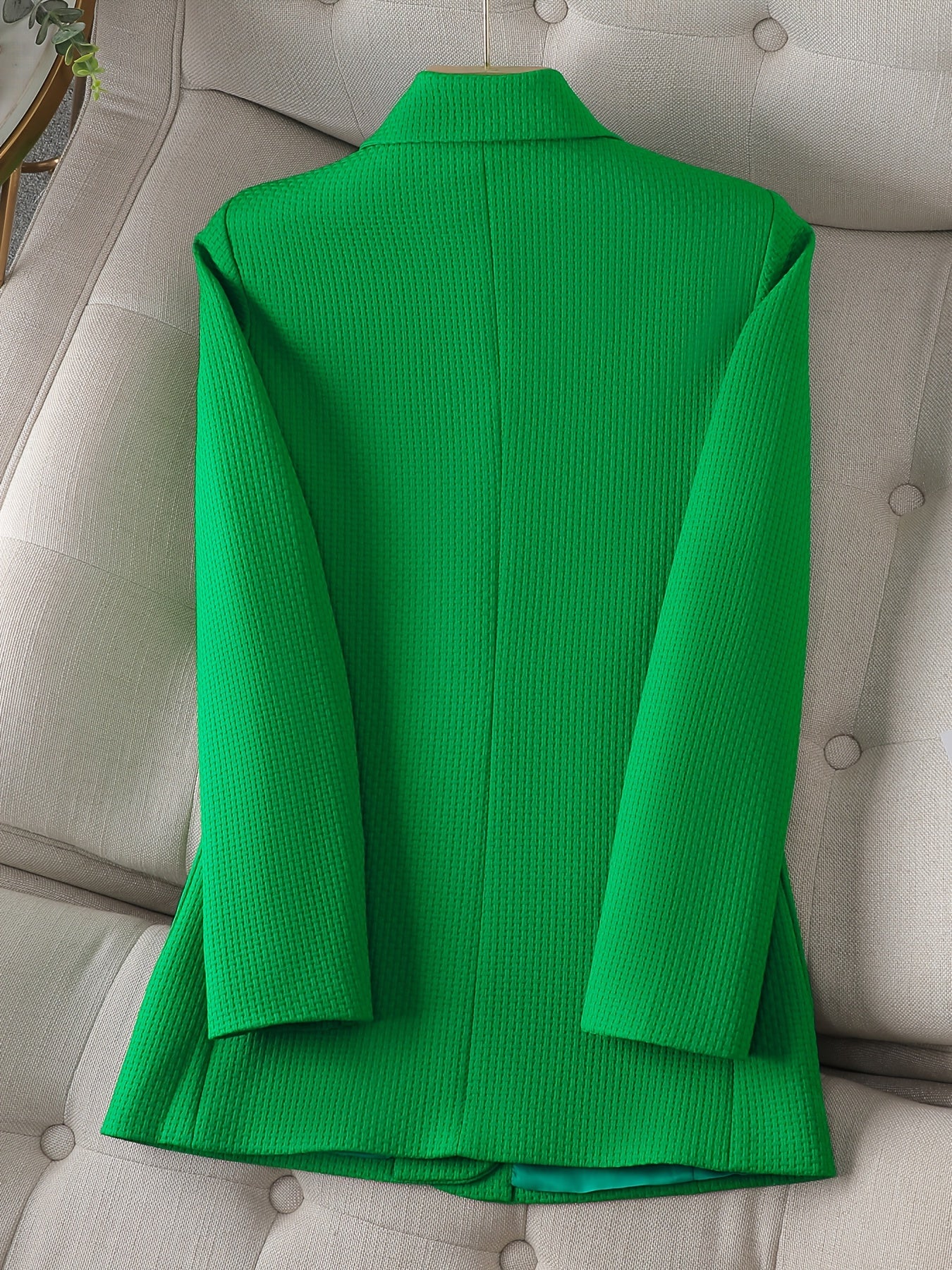 Sixsr Solid Button Front Tunic Blazer, Elegant Lapel Long Notched Neck Sleeve Blazer For Office & Work, Women's Clothing