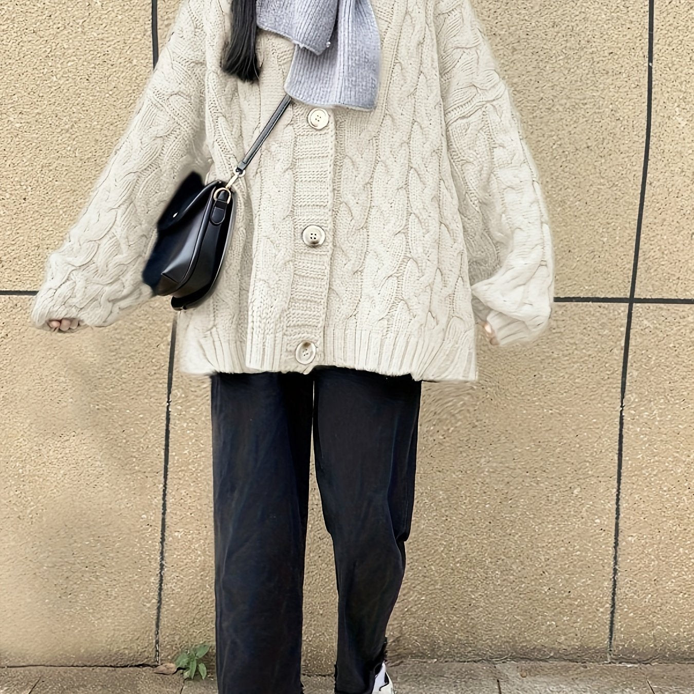 Sixsr Button Front Twist Knitted Cardigan Sweater, Casual V-neck Sweater For Fall & Winter, Women's Clothing