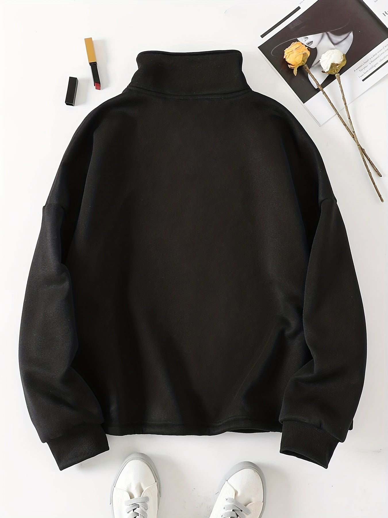 Sixsr Solid Quarter Zip Pullover Sweatshirt, Casual Long Sleeve Mock Neck Sweatshirt For Fall & Winter, Women's Clothing