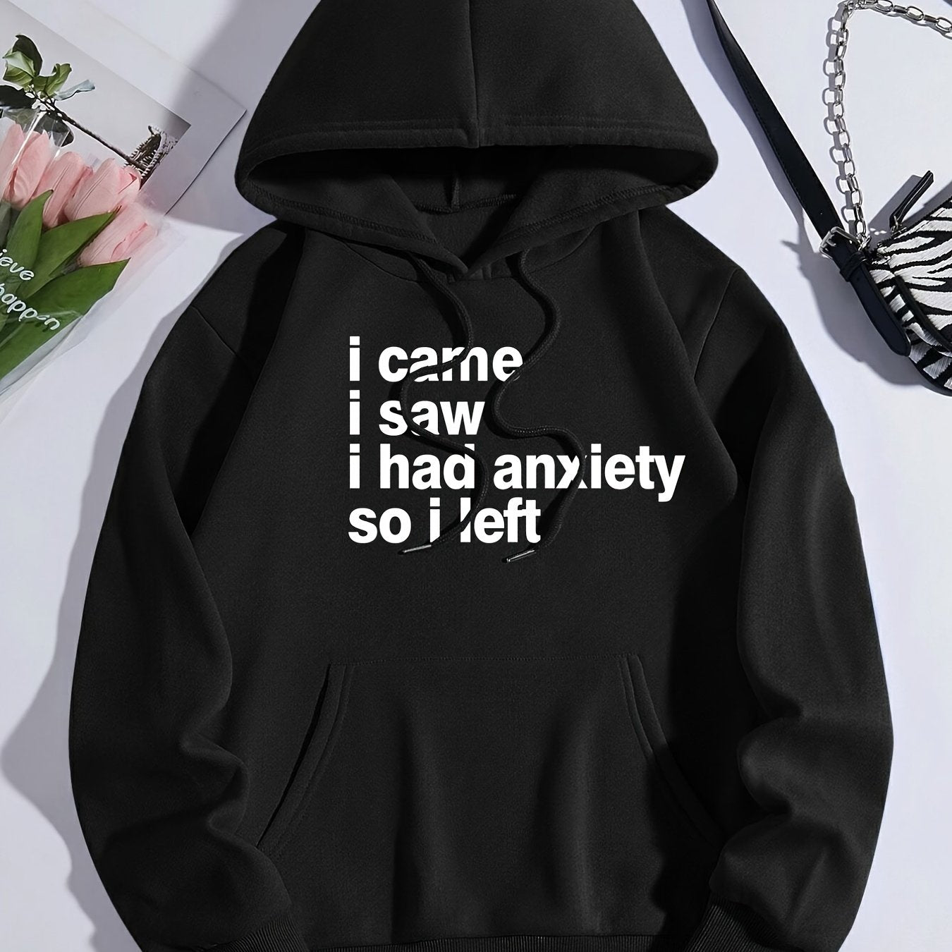 Sixsr Casual Letter Print Drawstring Hoodie, Loose Hooded Pocket Fashion Long Sleeve Sweatshirt, Women's Clothing