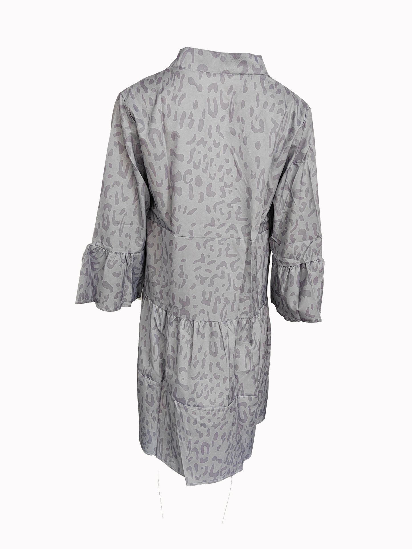Sixsr Leopard Print Ruffle Hem Dress, Casual V Neck Long Sleeve Dress, Women's Clothing