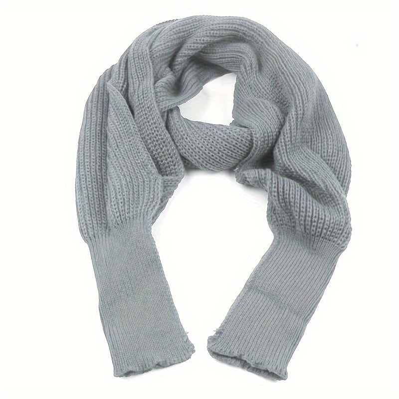 Sixsr Mature Solid Color Knitted Shawl With Long Sleeves Thick Warm Inelastic Scarf Autumn Winter Coldproof Decorative Wrapped Shawl