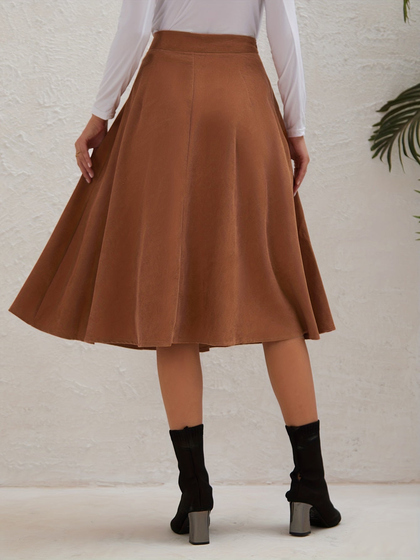 Sixsr Casual Faux Suede Long Skirts, High Waist Button Fashion Skirts, Women's Clothing