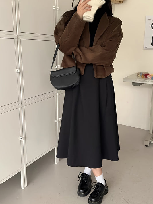 Sixsr Solid Open Front Coat, Casual Long Sleeve Stylish Outerwear, Women's Clothing