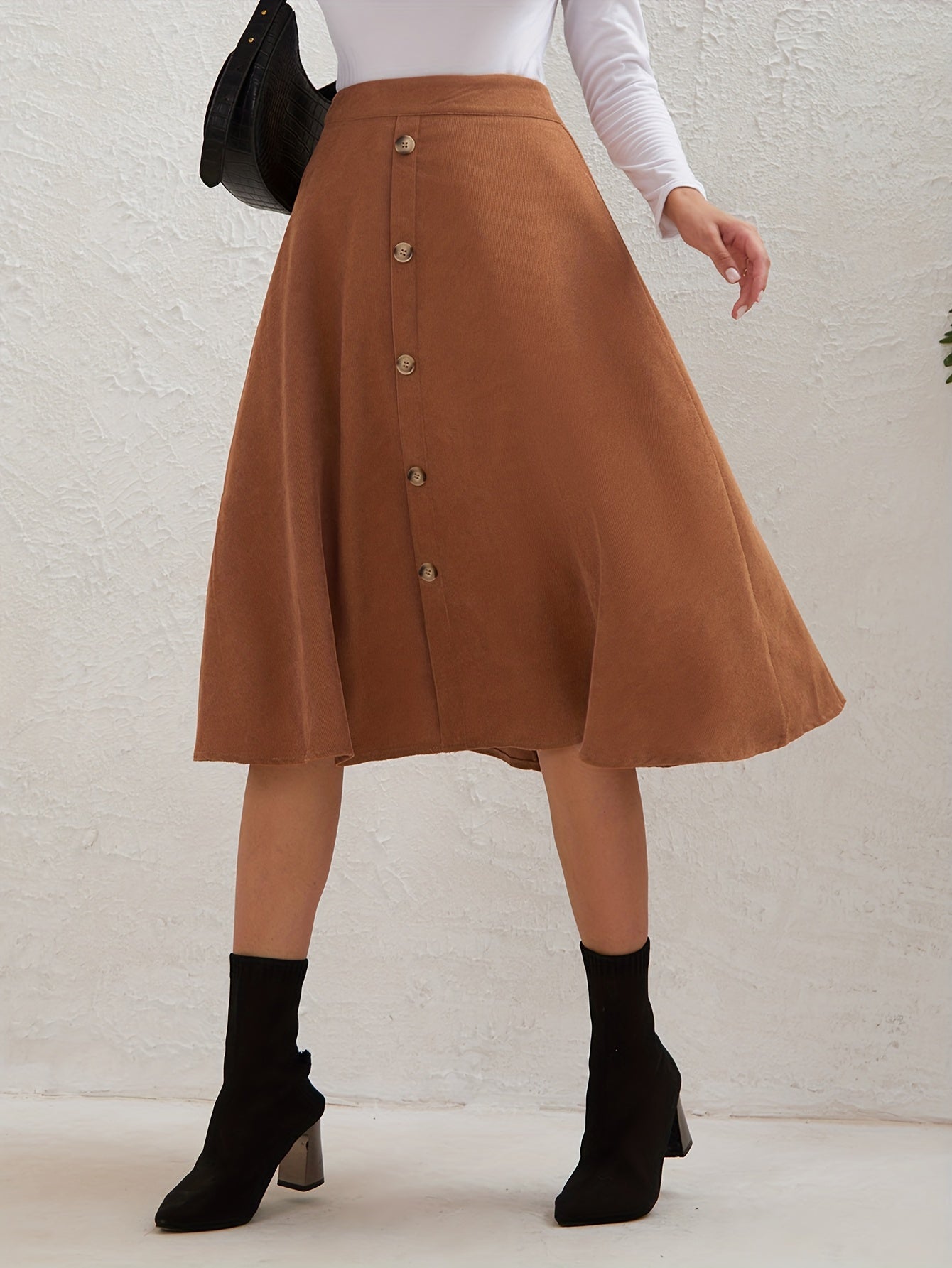 Sixsr Casual Faux Suede Long Skirts, High Waist Button Fashion Skirts, Women's Clothing
