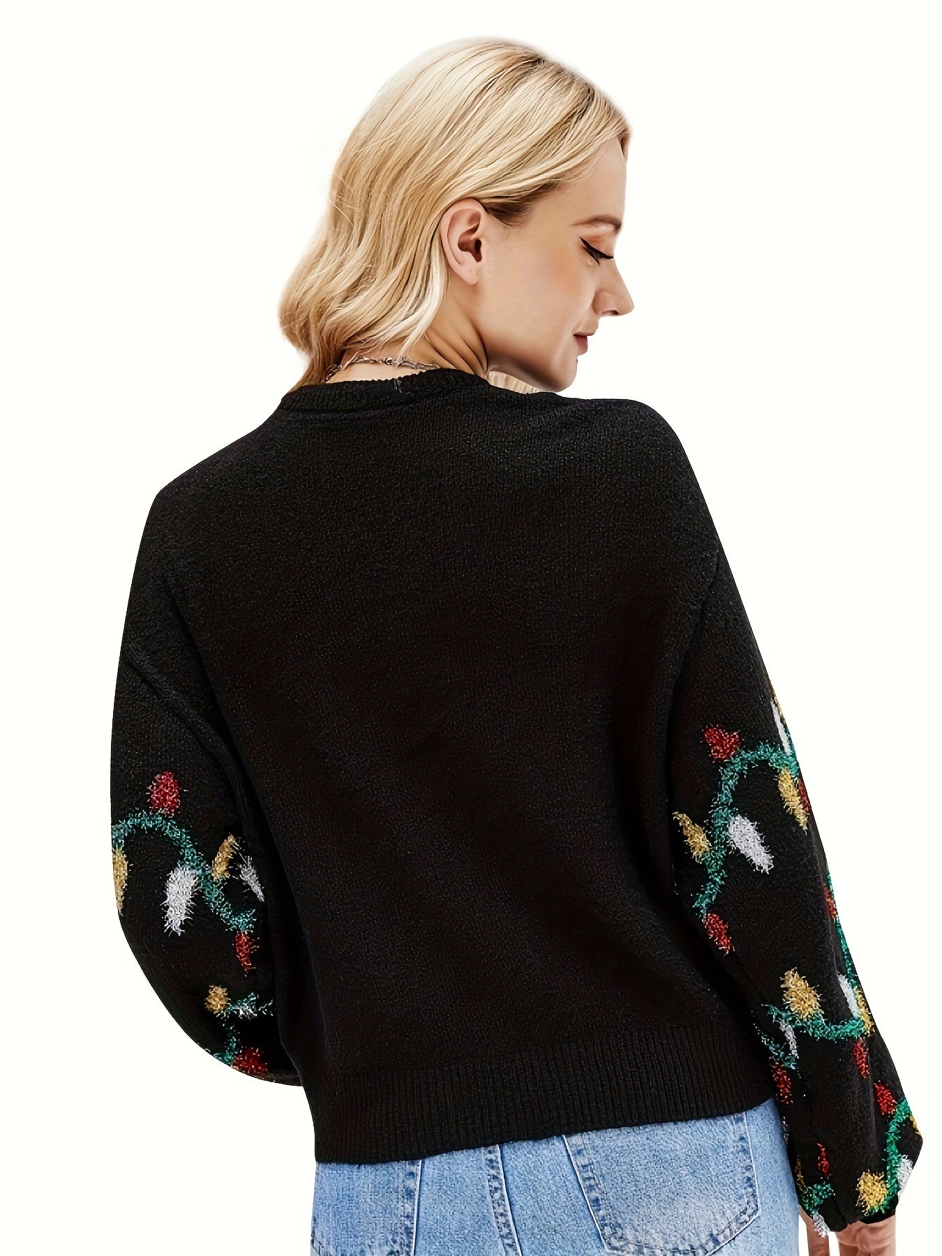 Sixsr Christmas Pattern Crew Neck Sweater, Casual Long Sleeve Sweater For Fall & Winter, Women's Clothing