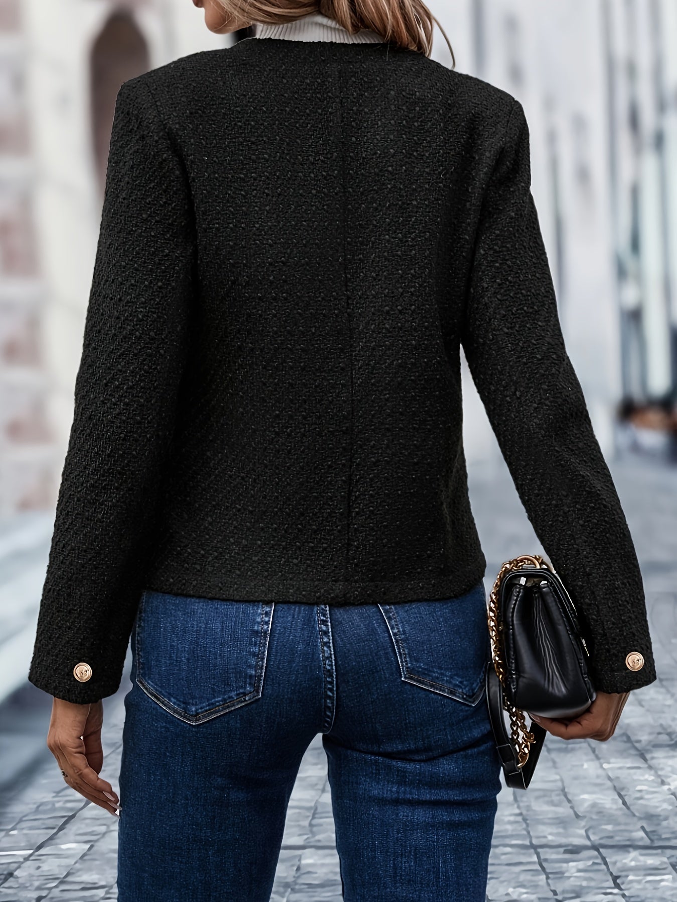 Sixsr Solid Single Breasted Jacket, Elegant Long Sleeve Outwear For Fall & Winter, Women's Clothing