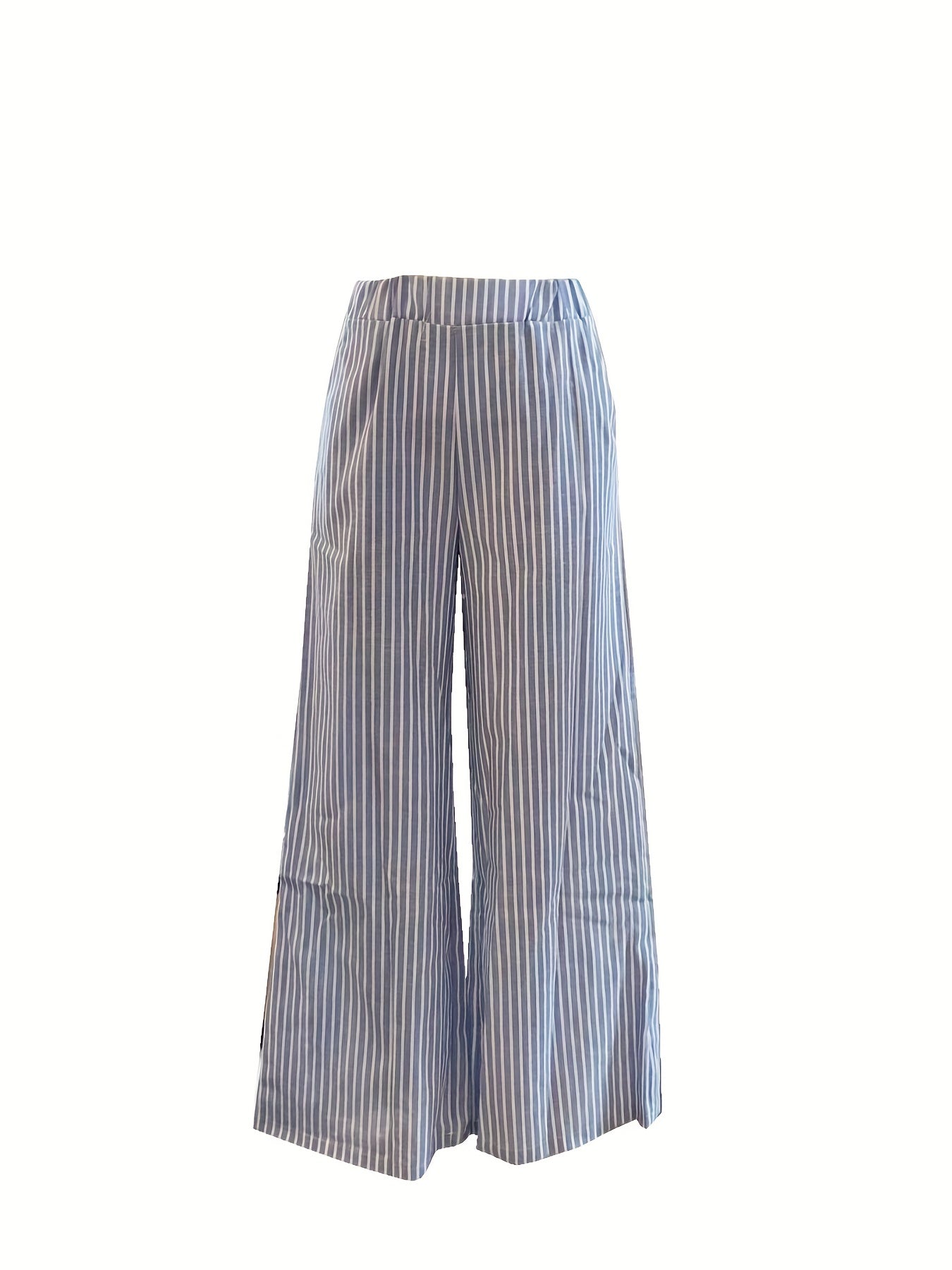 two-piece Stripe Print Matching Set - Casual Crew Neck Tank Top & Wide Leg Pants Outfit for Women - Comfortable and Stylish