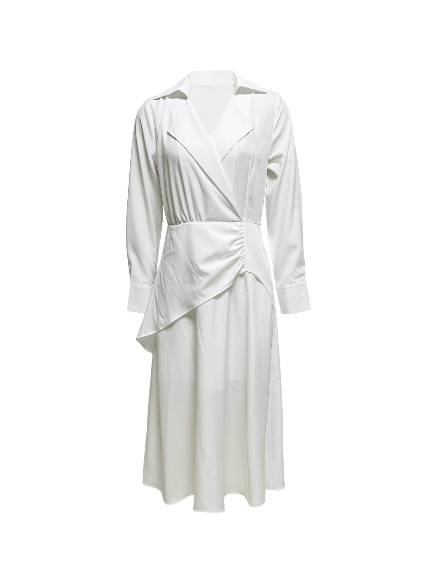 Sixsr Elegant Split Shirt Dress, Solid Long Sleeve Dress For Spring & Fall, Women's Clothing