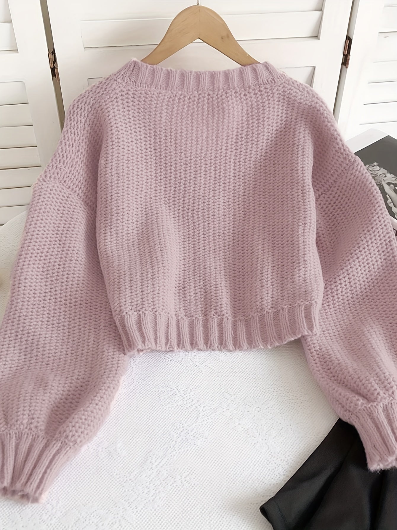 Sixsr Solid Button Down Knit Cardigan, Elegant Long Sleeve Crop Sweater, Women's Clothing